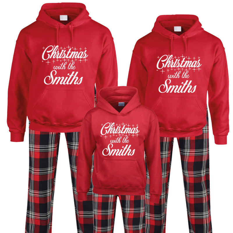 Personalized Christmas Family Hoodie & Yuletide Pajama Set - Red - Cozy Holiday Matching Outfits for Family Photos & Festive Gatherings