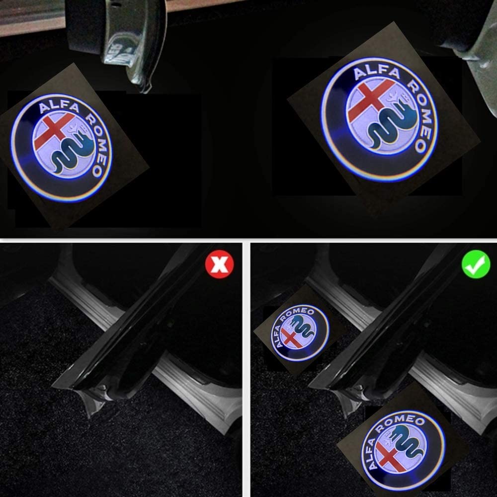 2 Pack Car Door Logo Projector Ghost Lights - Welcome Puddle Lights for Alfa Romeo Stelvio & Giulia (2017-2018) - Custom Emblem Lamps for Nighttime Safety & Style - Perfect for Parking, Entering/Exiting Vehicle in Dark