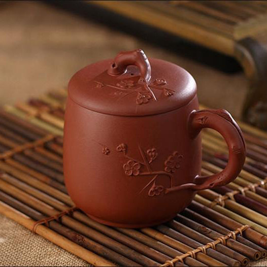 Elegant Plum Blossom Ceramic Tea Cup - Handcrafted Cement Design for Hot & Cold Beverages - Perfect for Home, Office, and Gift Giving