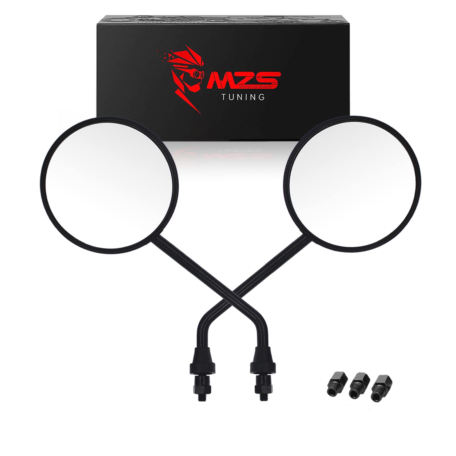 360° Adjustable Black Motorcycle Mirrors - Universal Fit for Honda GROM MSX125 (2014-2022), Monkey 125 (2019-2022), Rebel 300/500 (2017-2022) | Round Rear View Side Mirrors with Wide Visibility | Perfect for City Commuting & Highway Cruising