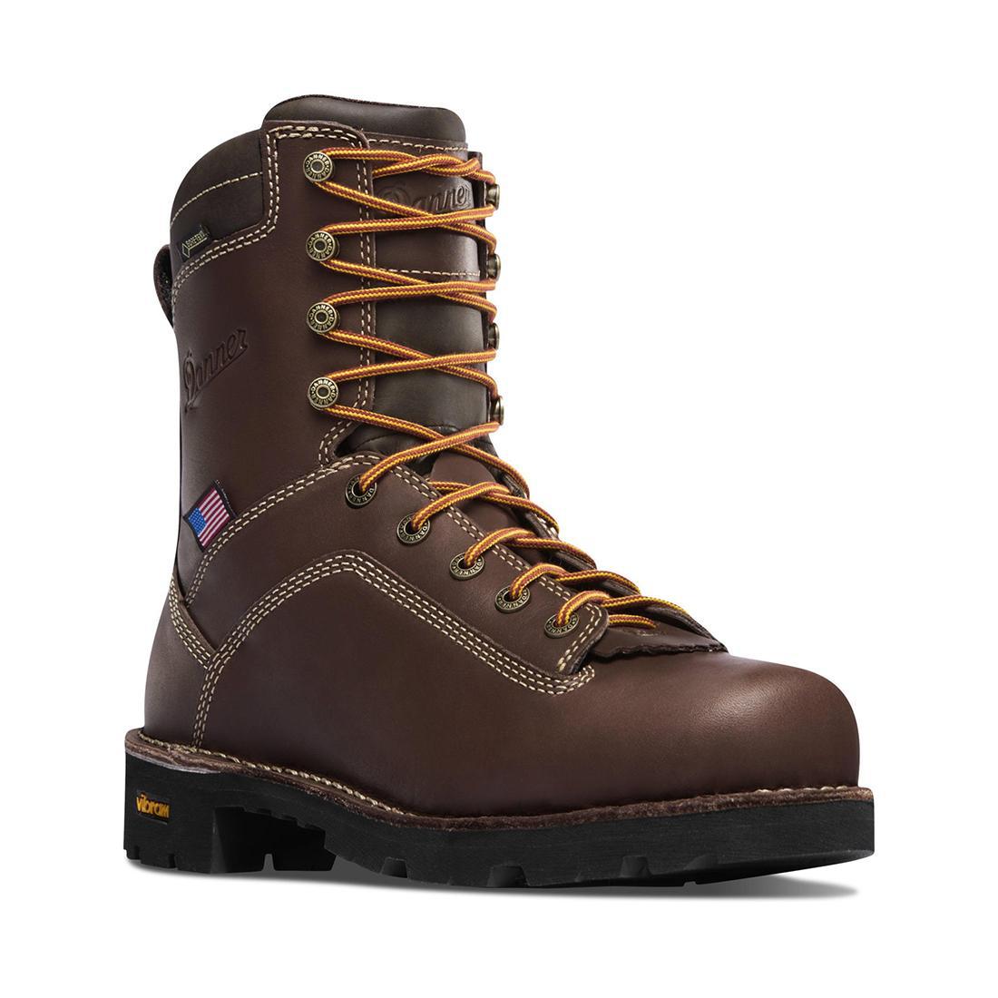 Quarry USA Men's 8-Inch Soft Toe Work Boots - Brown Leather Safety Shoes for Construction, Landscaping & Outdoor Work - Comfortable Non-Slip Work Boots for Men