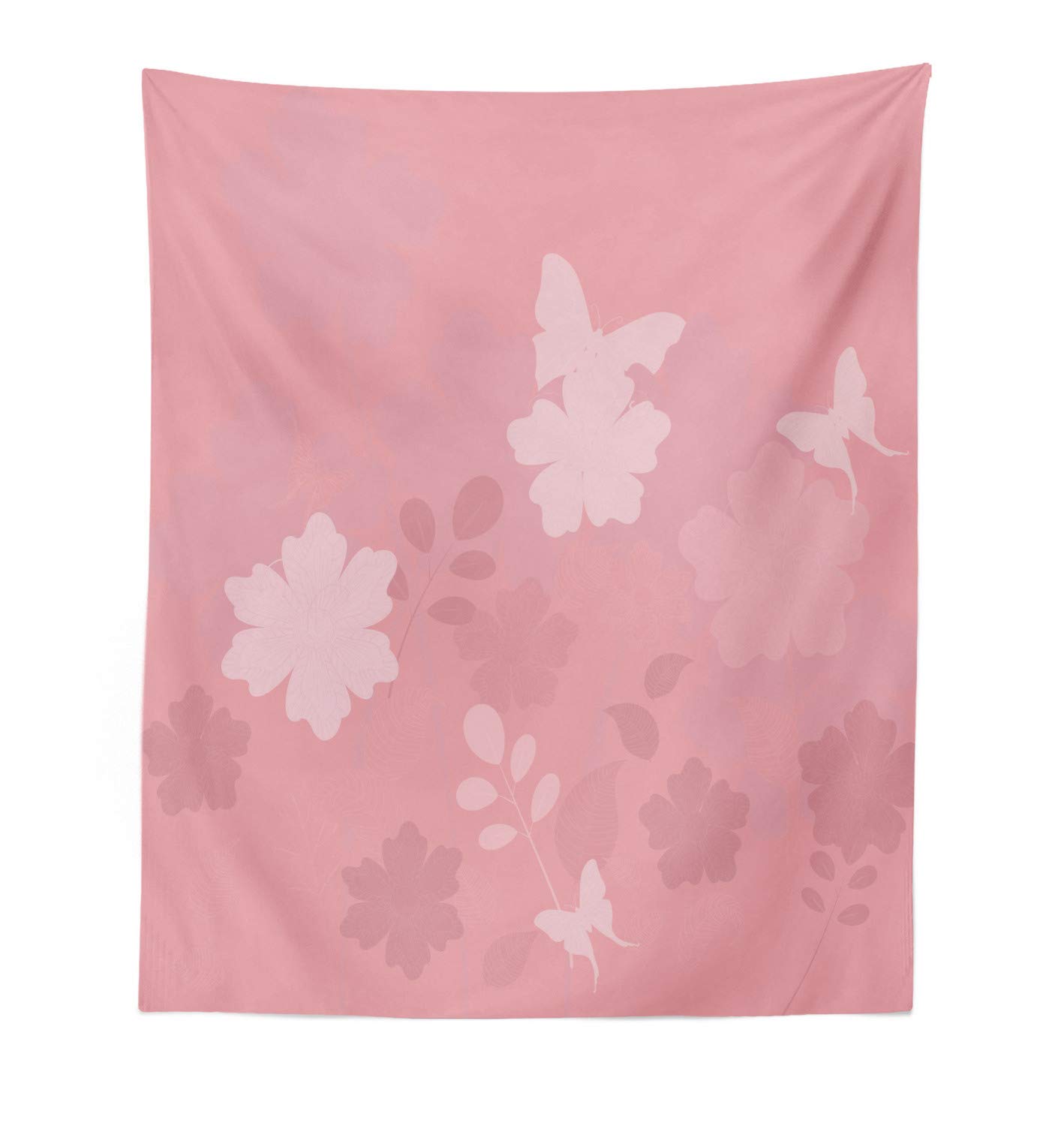 Ambesonne Rose Tapestry - Dreamy Fantasy Spring Nature with Flourish Ornament & Flying Butterflies - Fabric Wall Hanging Decor for Bedroom, Living Room, Dorm - 23