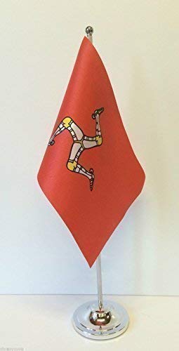 Isle Of Man Manx Satin Flag with Chrome Base - 12