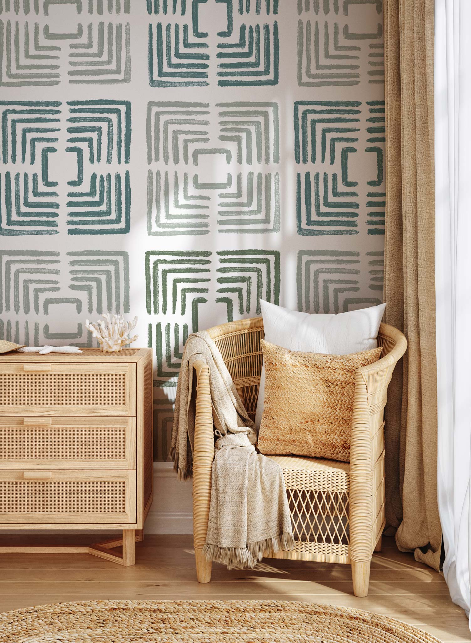 Meander Pattern Wallpaper - Premium Self-Adhesive Peel and Stick Wallpaper for Home Decor - Perfect for Living Room, Bedroom, and Office Spaces