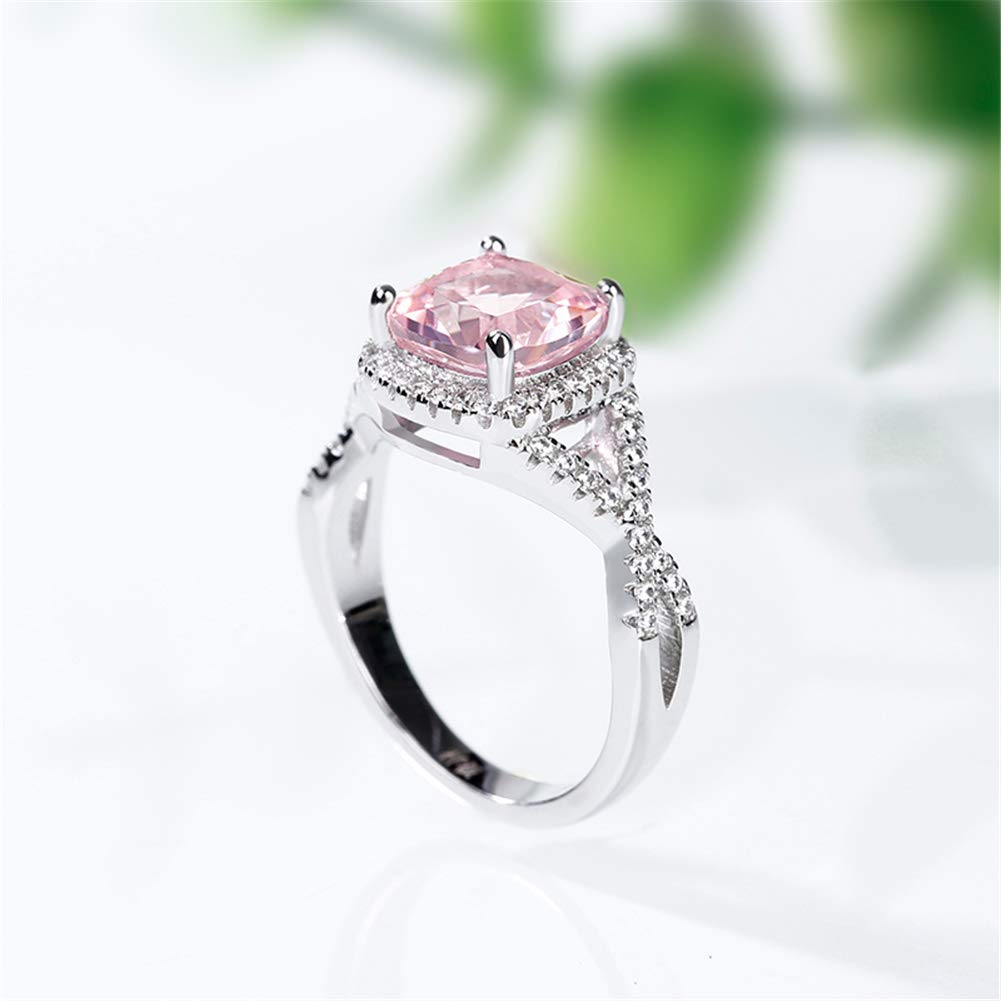 Jeulia Twist Halo Cushion Cut Synthetic Morganite Sterling Silver Ring for Women - Elegant Engagement, Wedding, Anniversary or Birthday Gift for Wife & Girlfriend with Jewelry Box | Perfect for Proposals, Romantic Occasions & Special Celebrations