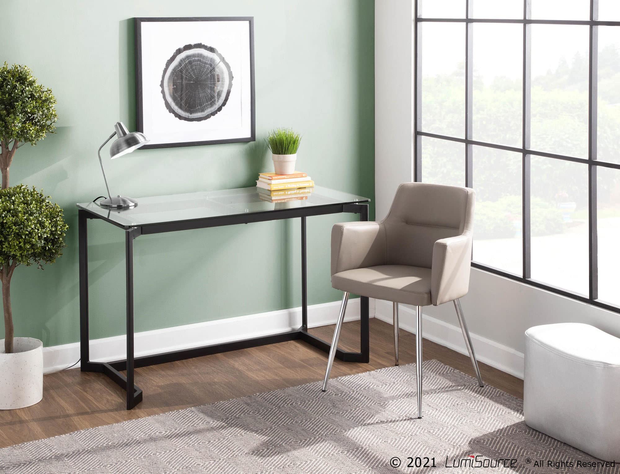 LumiSource Masters Glass Desk - Modern Home Office & Gaming Desk, Small Black Computer Desk for Bedroom, Mid Century Style Workspace | Perfect for Remote Work, Online Classes & Compact Spaces