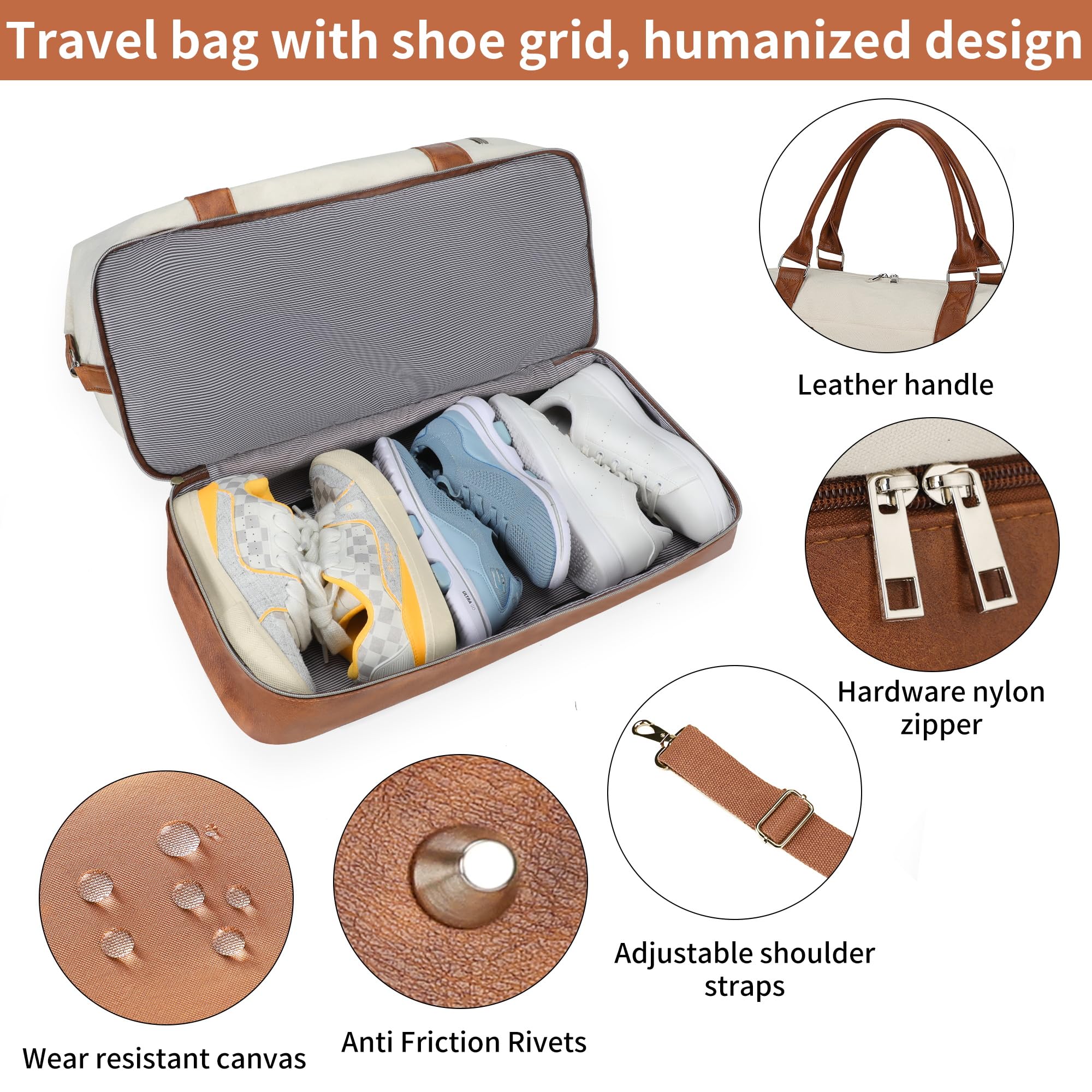 Stylish Weekender Bag for Women with Shoe Compartment - Large Capacity Travel & Overnight Bag - Perfect for Weekend Getaways, Gym Trips & Business Travel