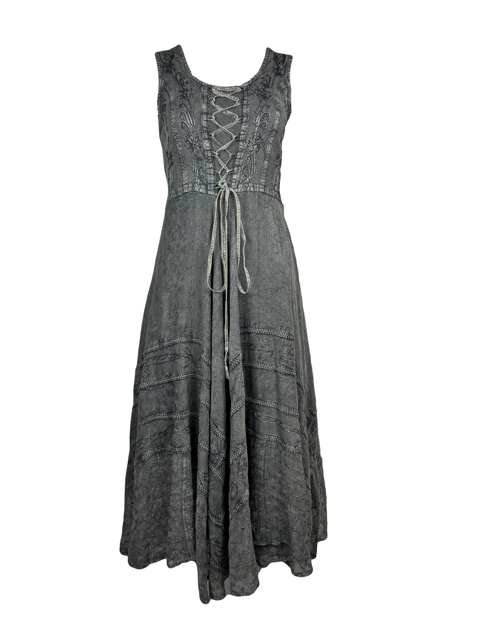 Agan Traders Women's Gothic Corset Smocked Maxi Dress - Sleeveless Embroidered Summer Dress with Twirl Design, Calf Length for Spring/Summer 2025 | Perfect for Weddings, Parties & Gothic Fashion Events