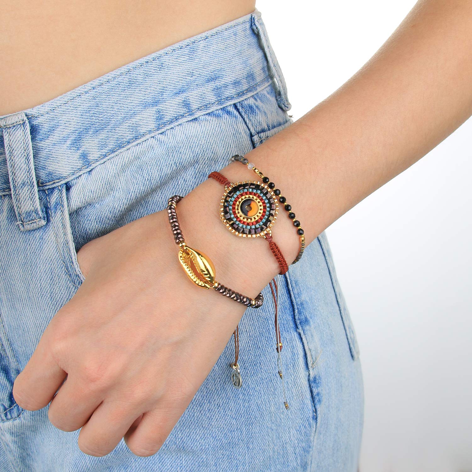 Bohemian Crystal Bracelets for Women - Miyuki Beaded Woven Friendship Bracelets | Handmade Jewelry Gift for Best Friends, Bridesmaids, Birthday & Festival (Boho Chic Style)