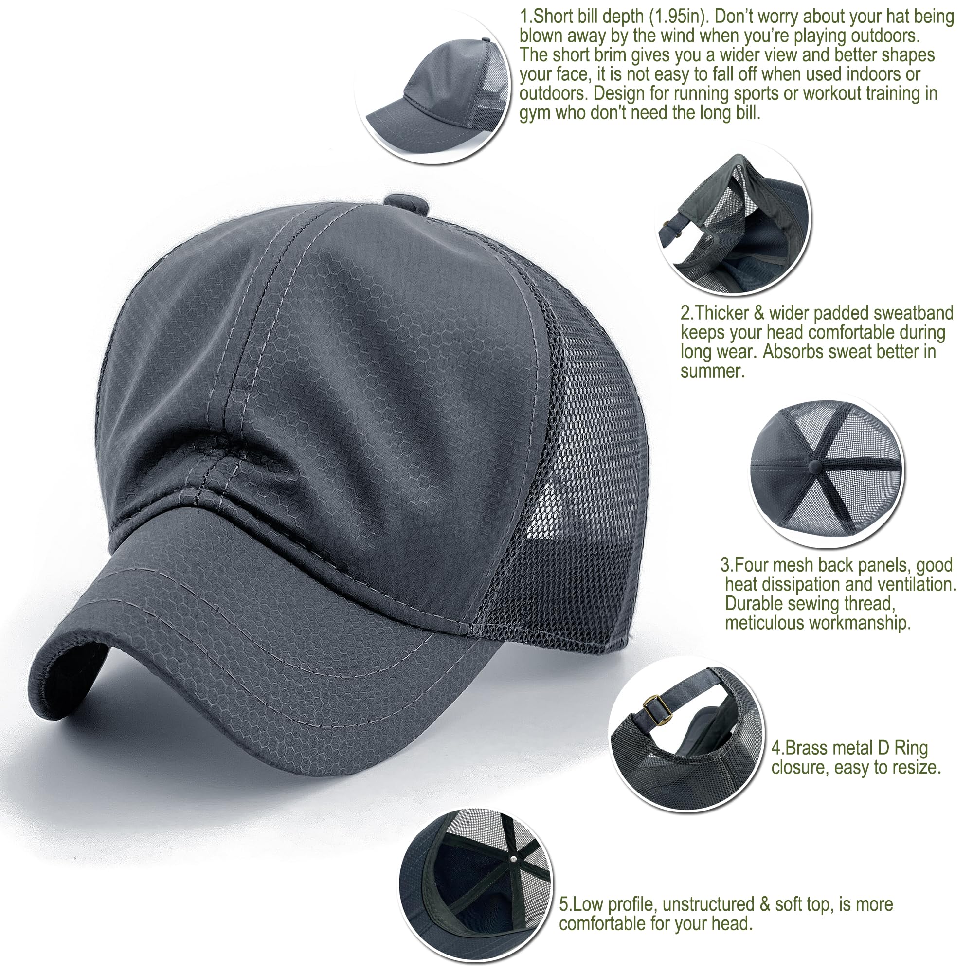 Breathable Mesh Back Baseball Caps for Women & Men - Quick Dry, Unstructured, Short Brim Running Hats - Perfect for Jogging, Hiking & Outdoor Sports