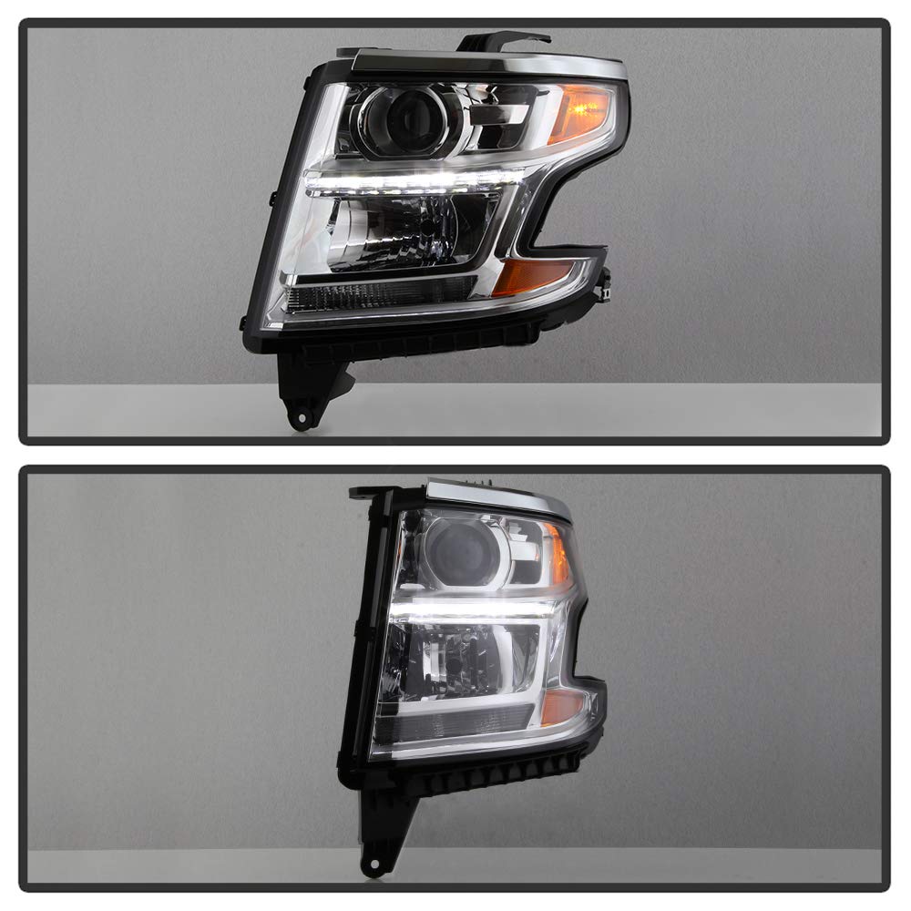 ACANII LED DRL Headlights for 2015-2020 Chevy Tahoe Suburban - Chrome Housing Headlamps Pair (Driver & Passenger Side) - Upgrade Your Vehicle's Style & Visibility for Night Driving & Off-Road Adventures