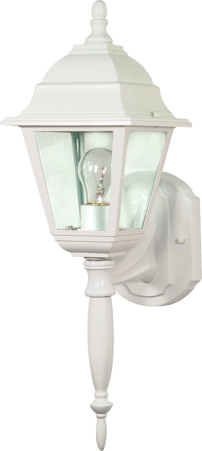 60/540 Clear Glass White Wall Lantern - Outdoor Porch Light Fixture for Patio, Garden & Entryway Lighting