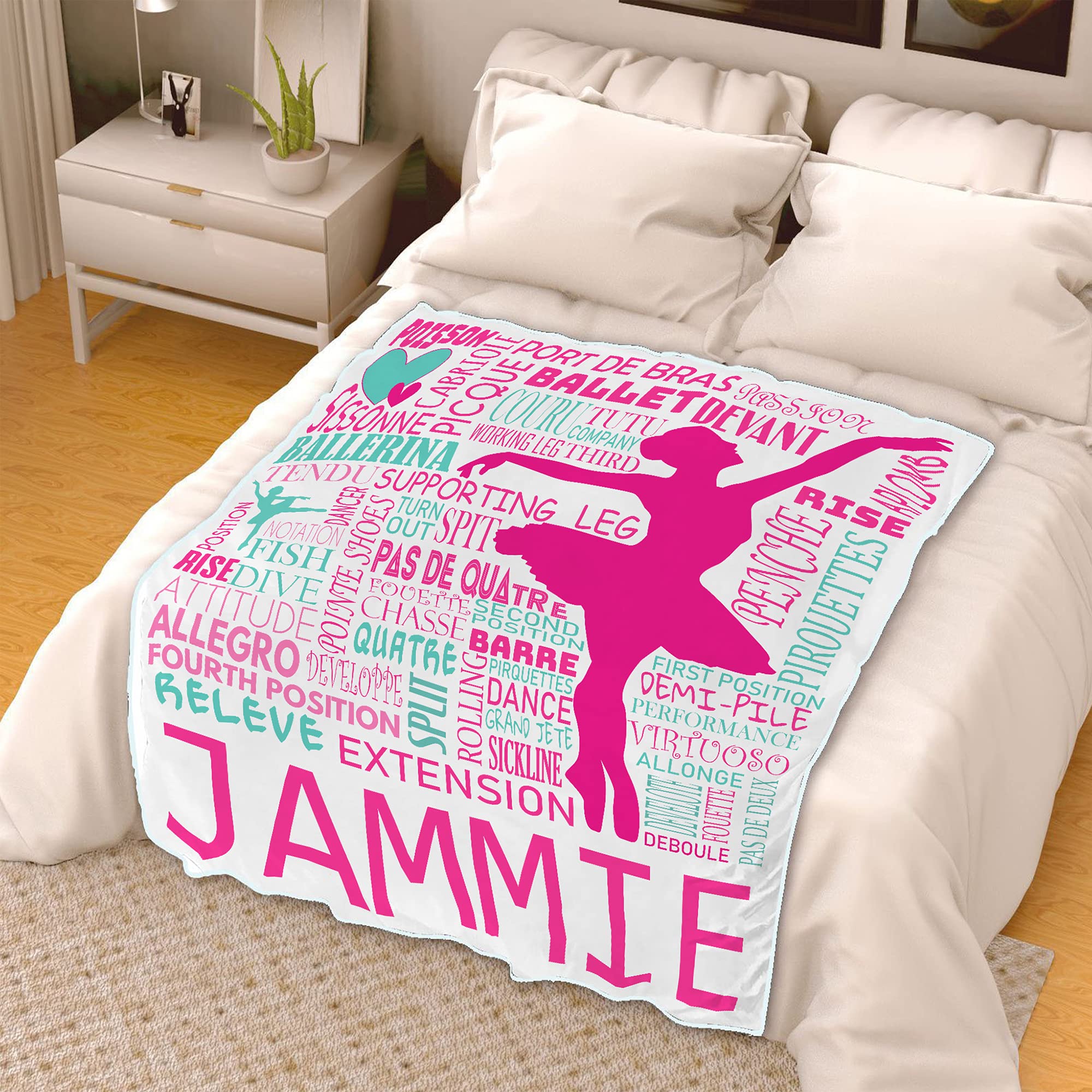 Personalized Ballet Blanket for Girls - Custom Name Ballerina Throw Blanket - Soft Dance Gift for Dancers & Ballet Lovers (50