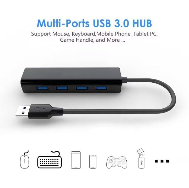 TJ ENTERPRISES 4-Port USB 2.0 Hub - Ultra Slim Portable USB Splitter Adapter for MacBook Pro/Air, iMac, Windows Laptop, PC, Surface Pro - Expand USB Ports for Flash Drives, External Hard Drives, Keyboard & Mouse - Perfect for Home Office, Travel & Workspace Setup