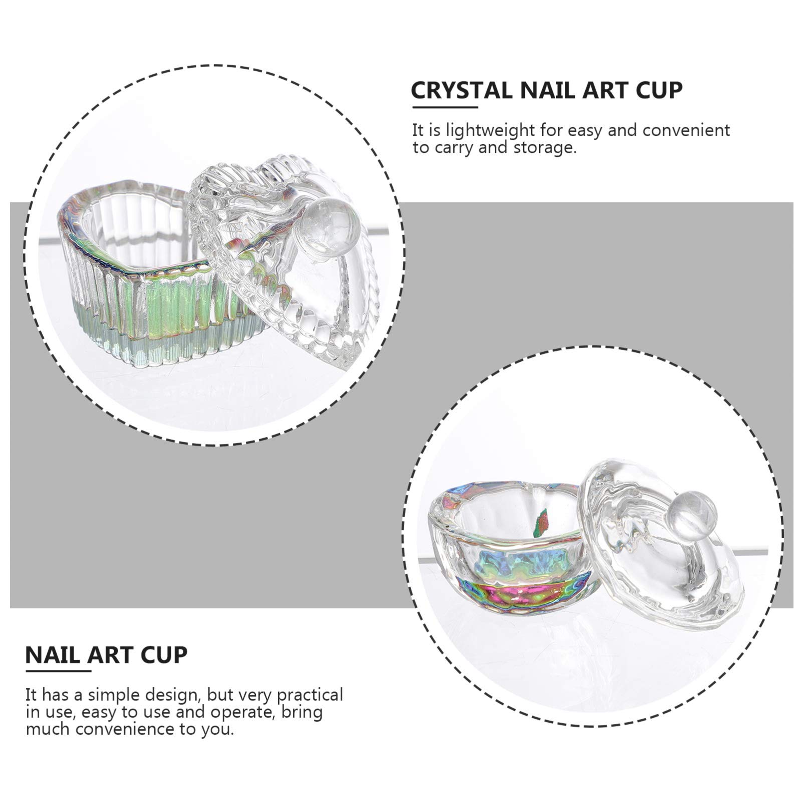 Minkissy 2pcs Clear Acrylic Nail Art Liquid Dappen Dish with Lid - Heart Shaped Glass Crystal Cup for Manicure, Nail Extensions & Acrylic Powder Mixing | Perfect for Professional Salons & Home Nail Care