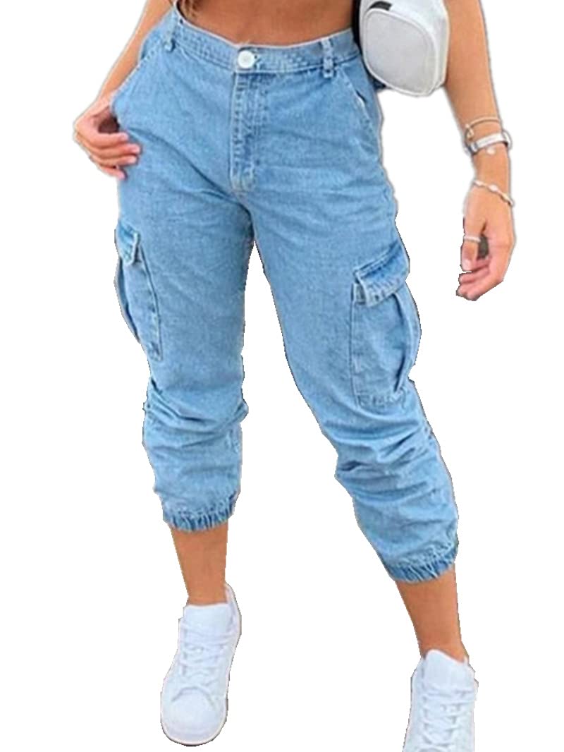 Sorrica Women's Stretch Mid-Rise Cargo Denim Jogger Pants - Comfortable Casual Capris for Teens & Juniors | Perfect for School, Shopping & Outdoor Activities