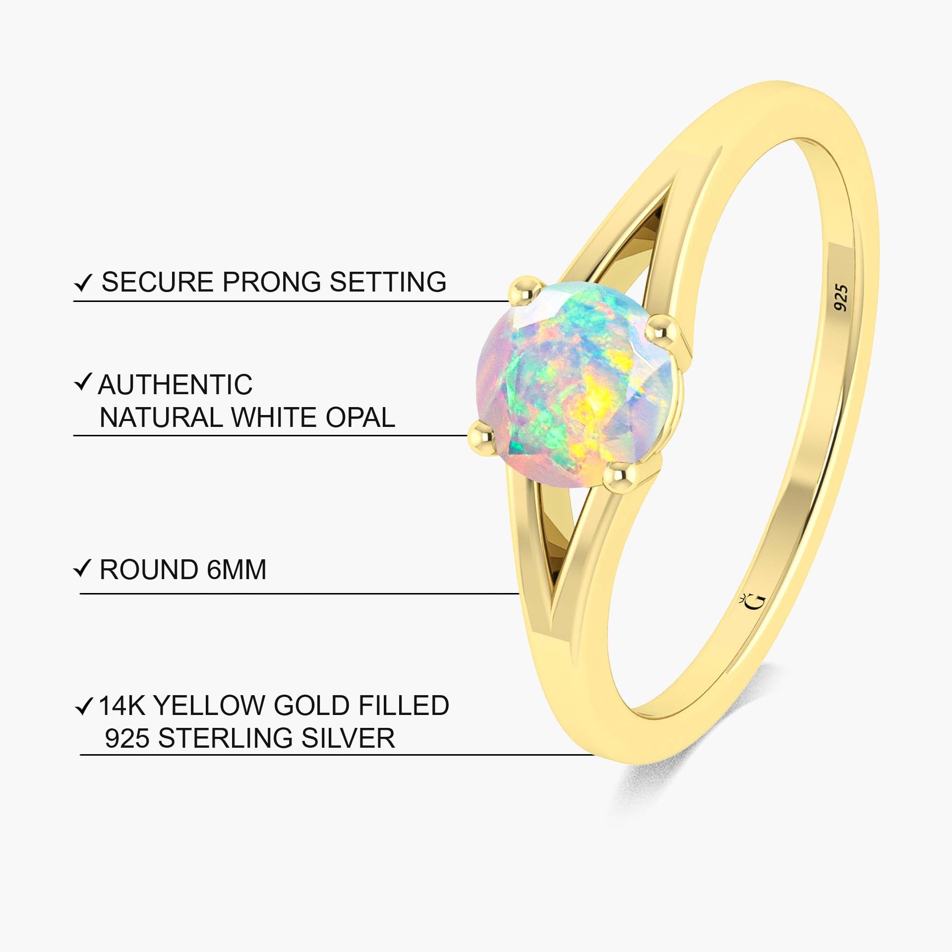 Natural White Fire Ethiopian Opal Engagement Ring - Dainty & Elegant for Weddings, Proposals & Special Occasions