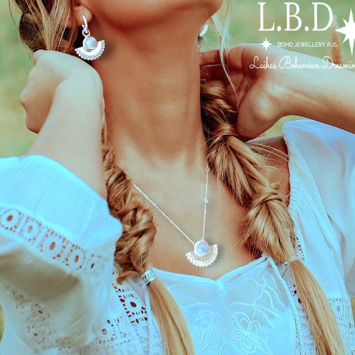 Dare To Dream Moonstone Hoop Earrings for Women - Sterling Silver Boho Chic Jewelry - Perfect for Everyday Wear, Parties & Special Occasions