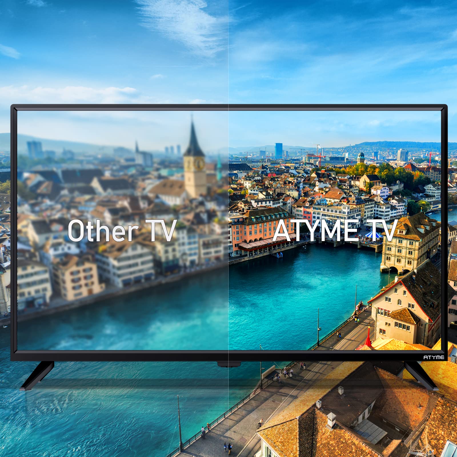 ATYME 32-inch 720p HD LED TV - Flat Screen Smart Television with 3 HDMI Ports, USB, VGA & ARC | Dual 8W Speakers for Bedroom, Kitchen or Dorm | Energy Efficient 60Hz Monitor (Model 320GM5HD)