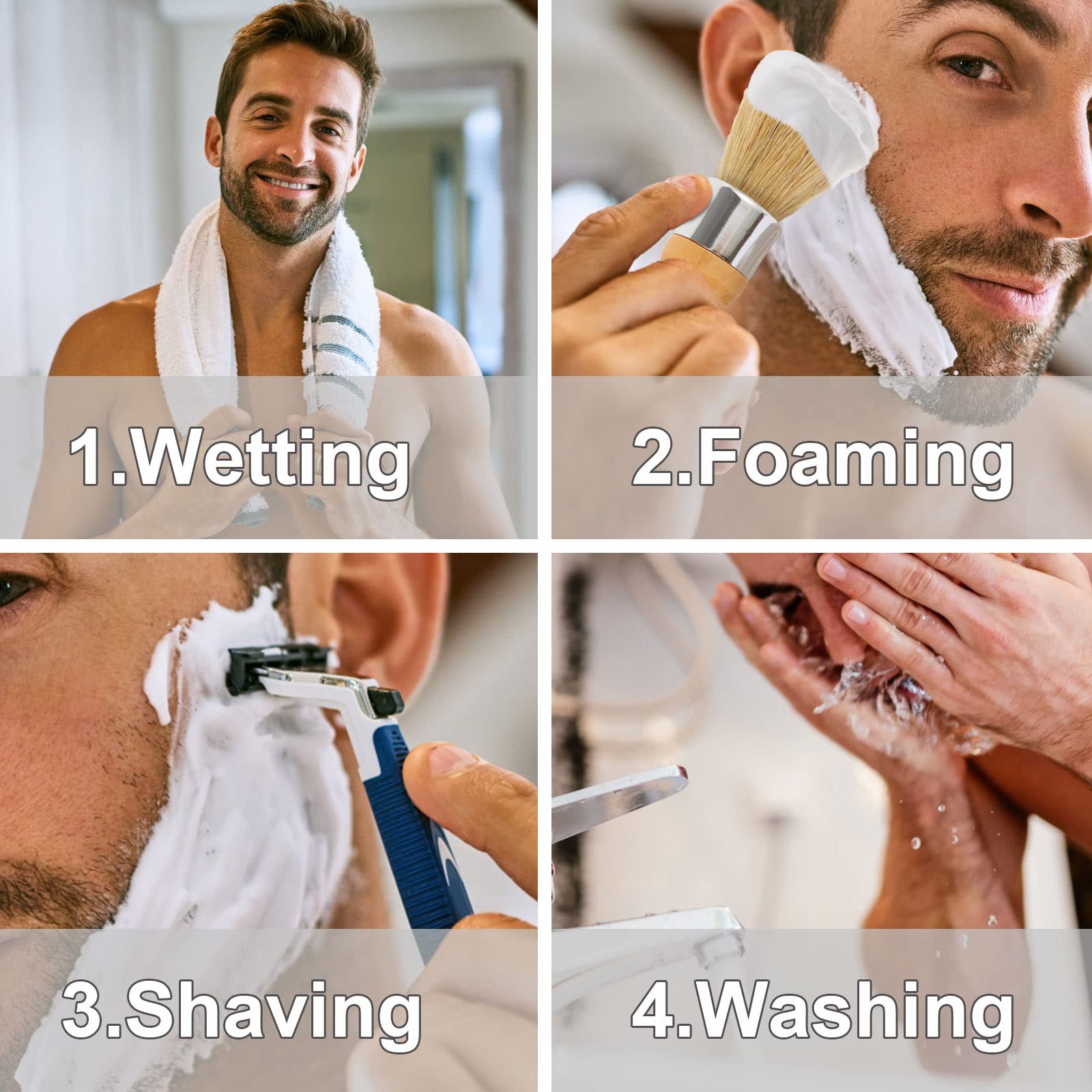 Premium Genixart Shaving Brush Set - 2 Pack Natural Bristle Shave Brushes for Men, Luxury Grooming Kit for Father/Boyfriend/Husband Gift - Perfect for Wet Shaving, Beard Care & Travel Essentials
