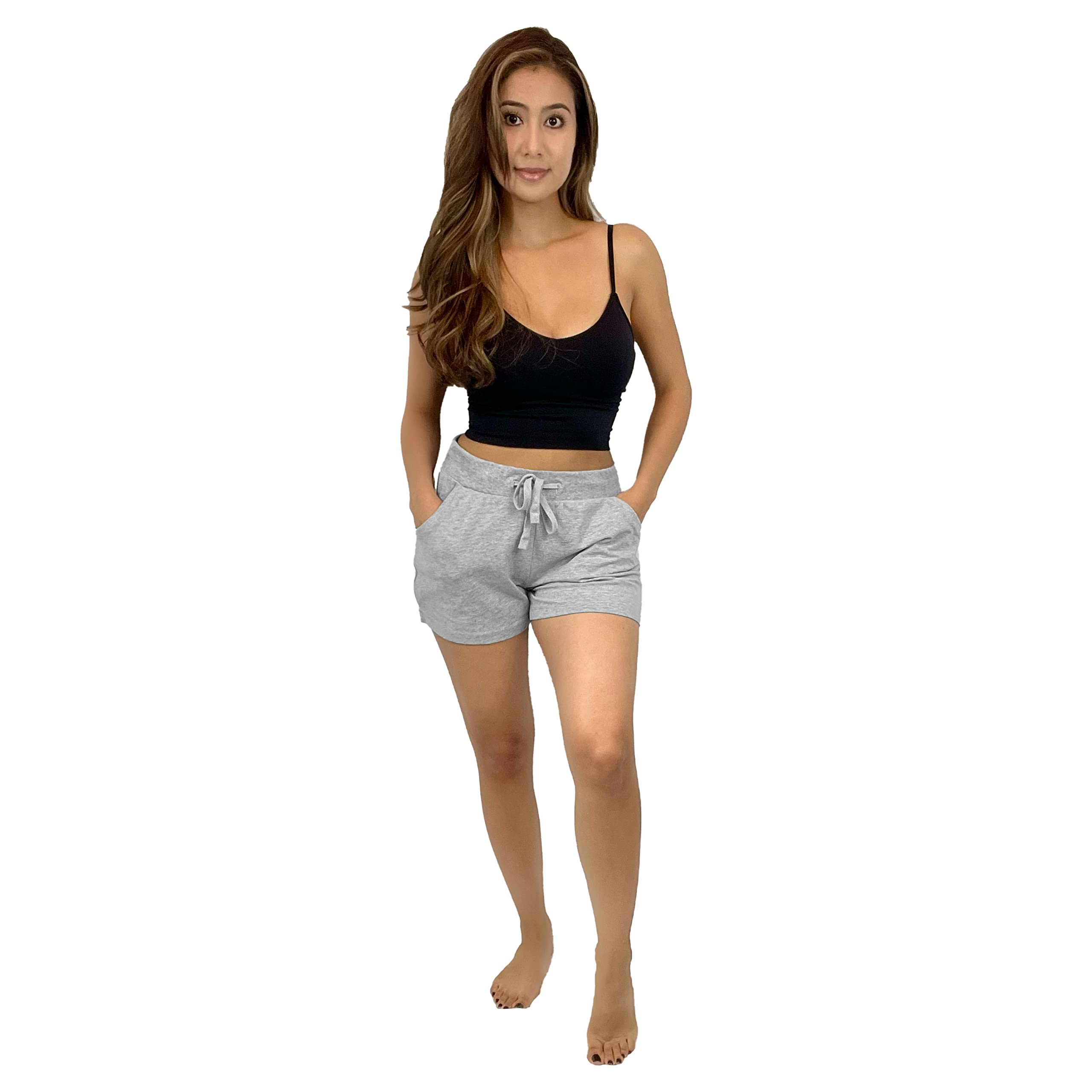 Sexy Basics Women's Cotton Sleep Pajama Shorts - 3-Pack with Pockets & Adjustable Drawstring - Comfy Lounge & Nightwear for Home, Vacation & Sleepovers