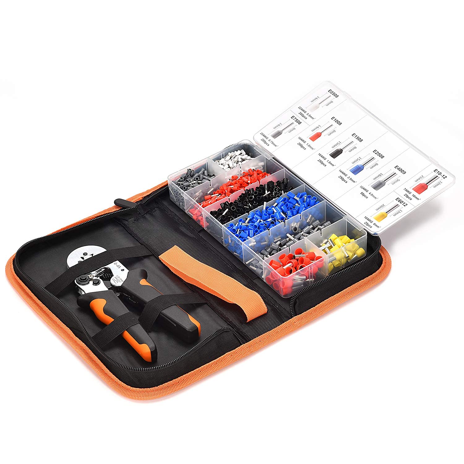 Professional Ferrule Crimping Tool Kit with 1200PCS Copper Terminals & Self-Adjusting Ratchet - AWG23-7 Wire Crimper Set with Oxford Storage Bag for Electrical Wiring, DIY Projects, and Industrial Applications