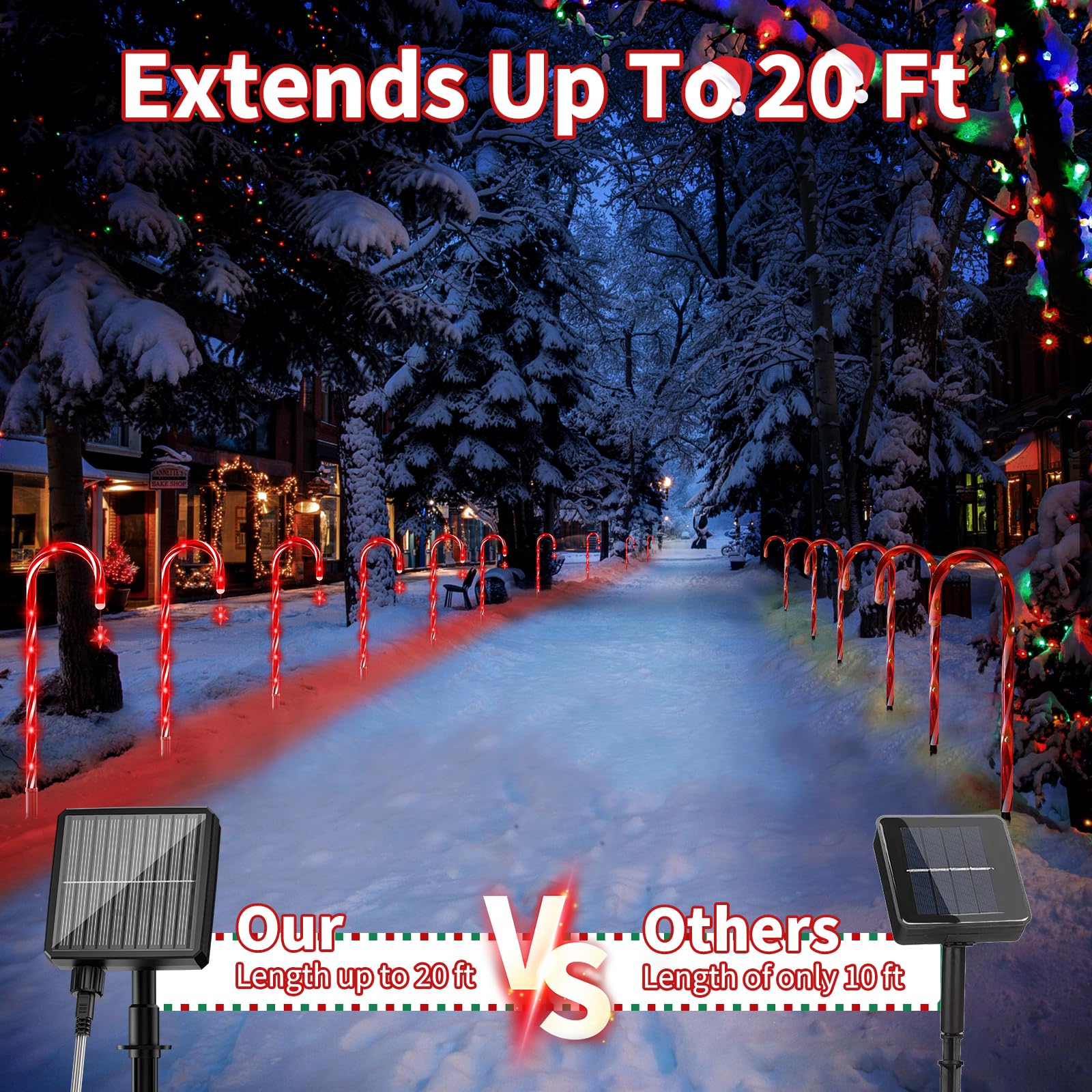 AOSEA 10 Pack Solar Candy Cane Lights - 80 Red LED Christmas Pathway Decorations with 8 Lighting Modes, Waterproof Outdoor Yard Lights for Walkway, Lawn, Garden, Holiday Decor (Perfect for Christmas, Halloween, and Year-Round Landscape Lighting)