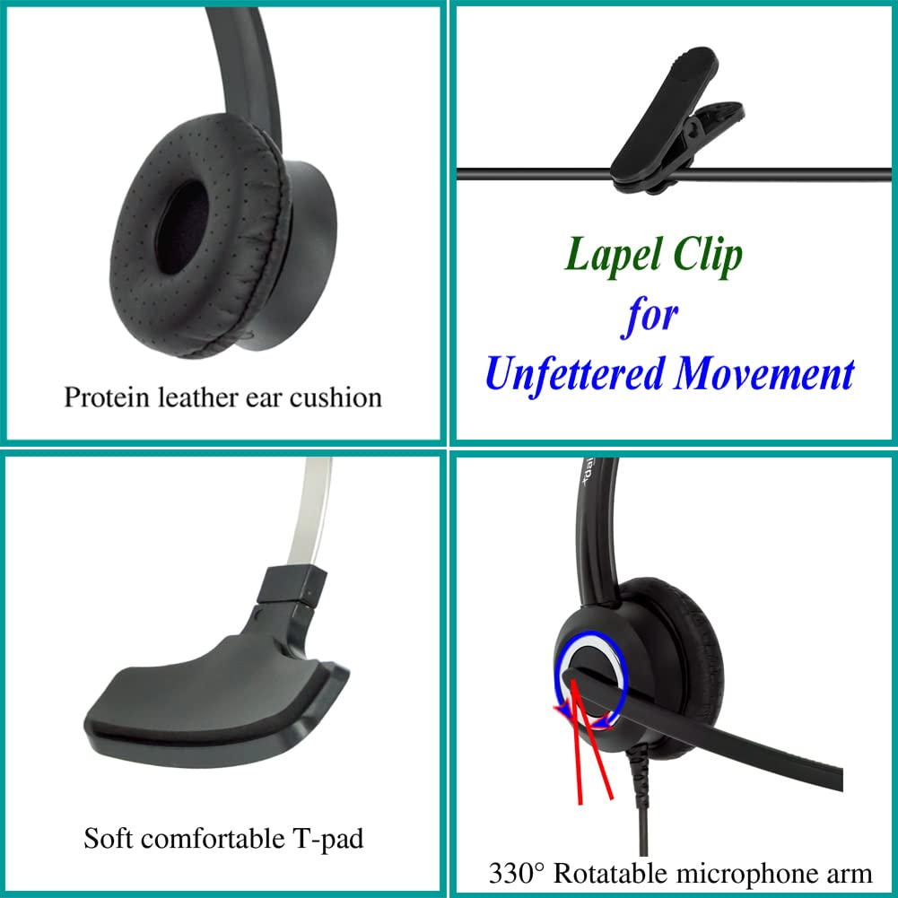 RJ9 Corded Office Headset with HD Voice - Compatible with MITEL, Nortel, Meridian, NEC, Polycom, Packet 8, ShoreTel & Xblue IP Phones - Includes 3.5mm Adapter (Monaural) - Ideal for Call Centers, Customer Service & Office Communications