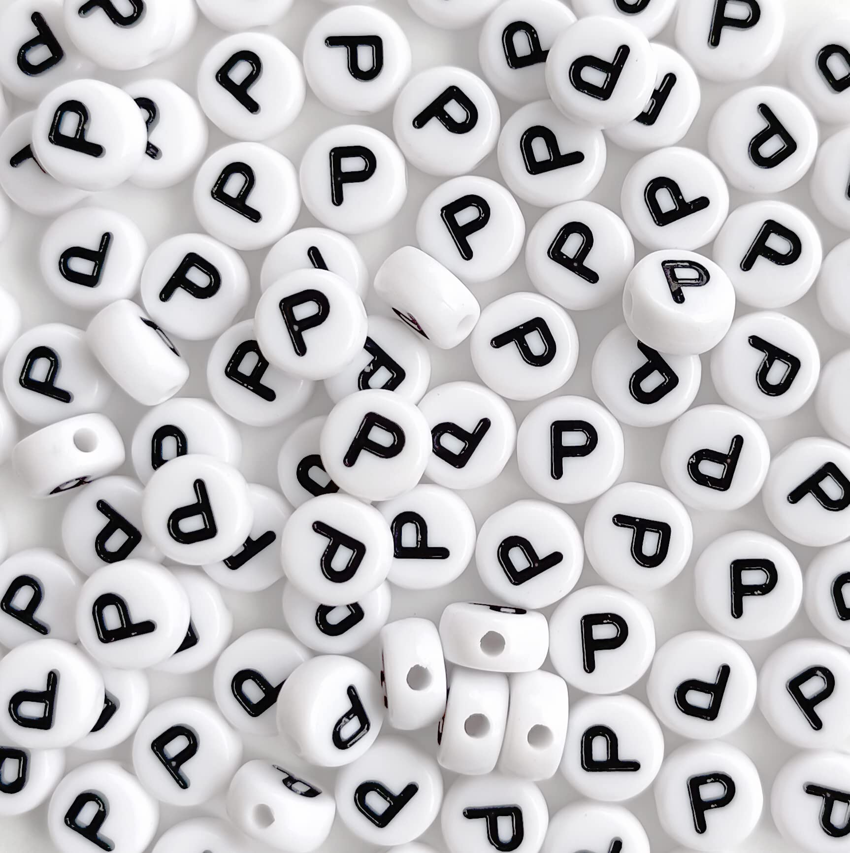 100PCS White Round Acrylic Alphabet Letter P Beads 4x7mm - DIY Jewelry Making Supplies for Bracelets, Necklaces, Keychains - Perfect for Personalized Gifts, Craft Projects & Scrapbooking