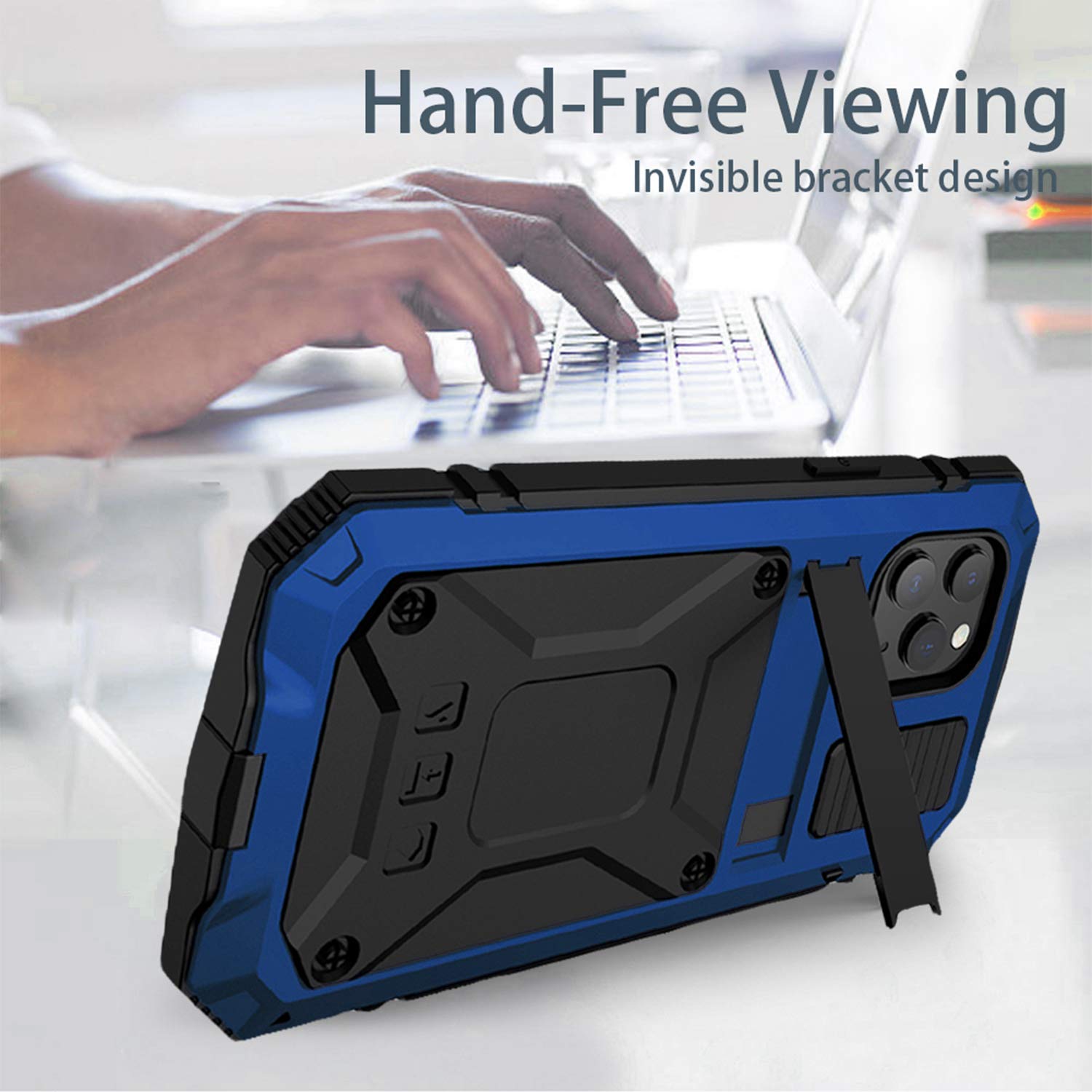 iPhone 12 Pro Max Case - Heavy Duty Hybrid Military Shockproof Rugged Cover with Built-in Screen Protector & Stand | Compatible with iPhone 12 Pro Max | Blue | Perfect for Outdoor Activities, Work & Travel Protection