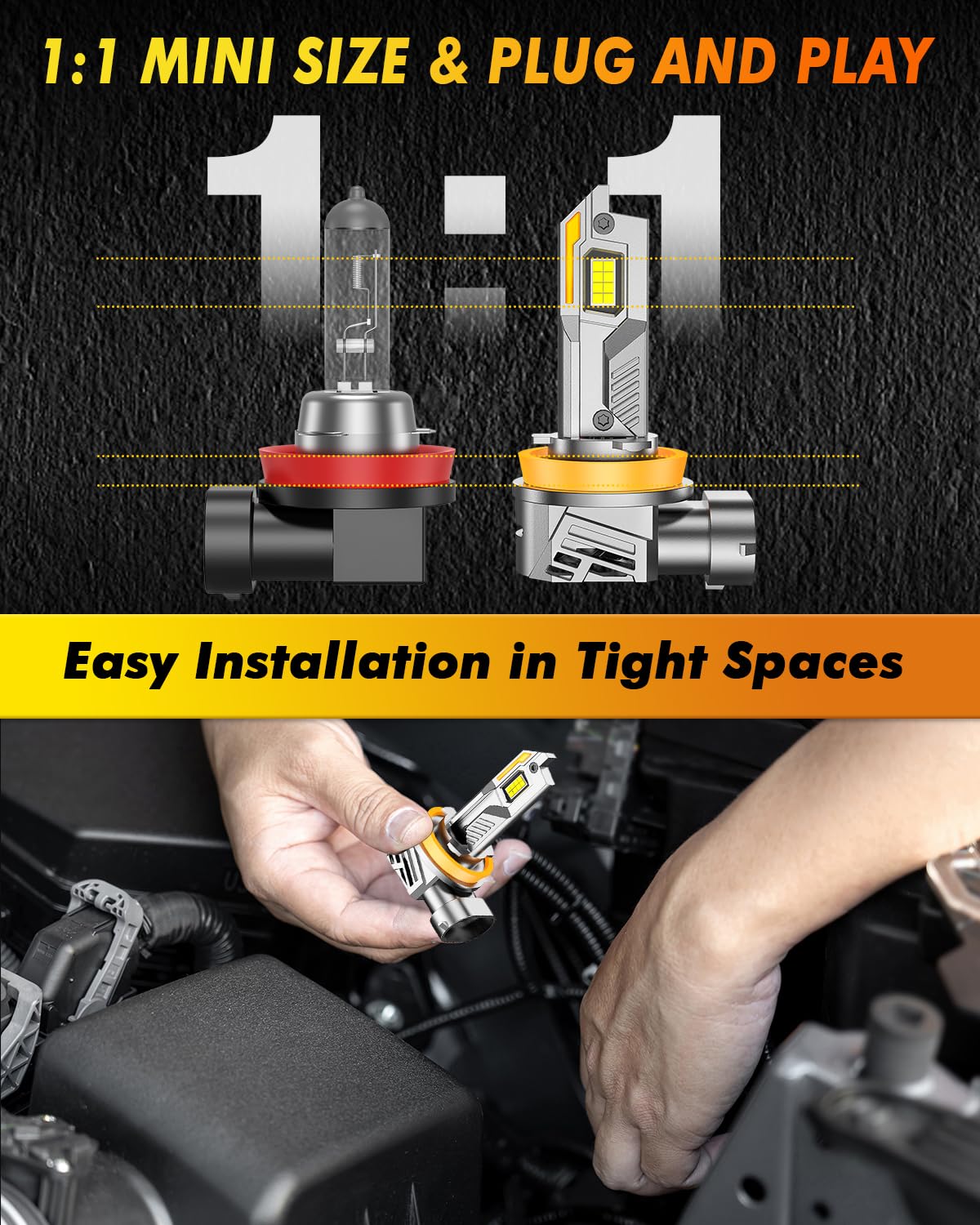 Super Bright H11/H9/H8 LED Fog Light Bulbs - 40,000LM, 6500K Cool White, 10X Brighter, Plug & Play, Pack of 2 - Perfect for Off-Road, Trucks, SUVs & Night Driving