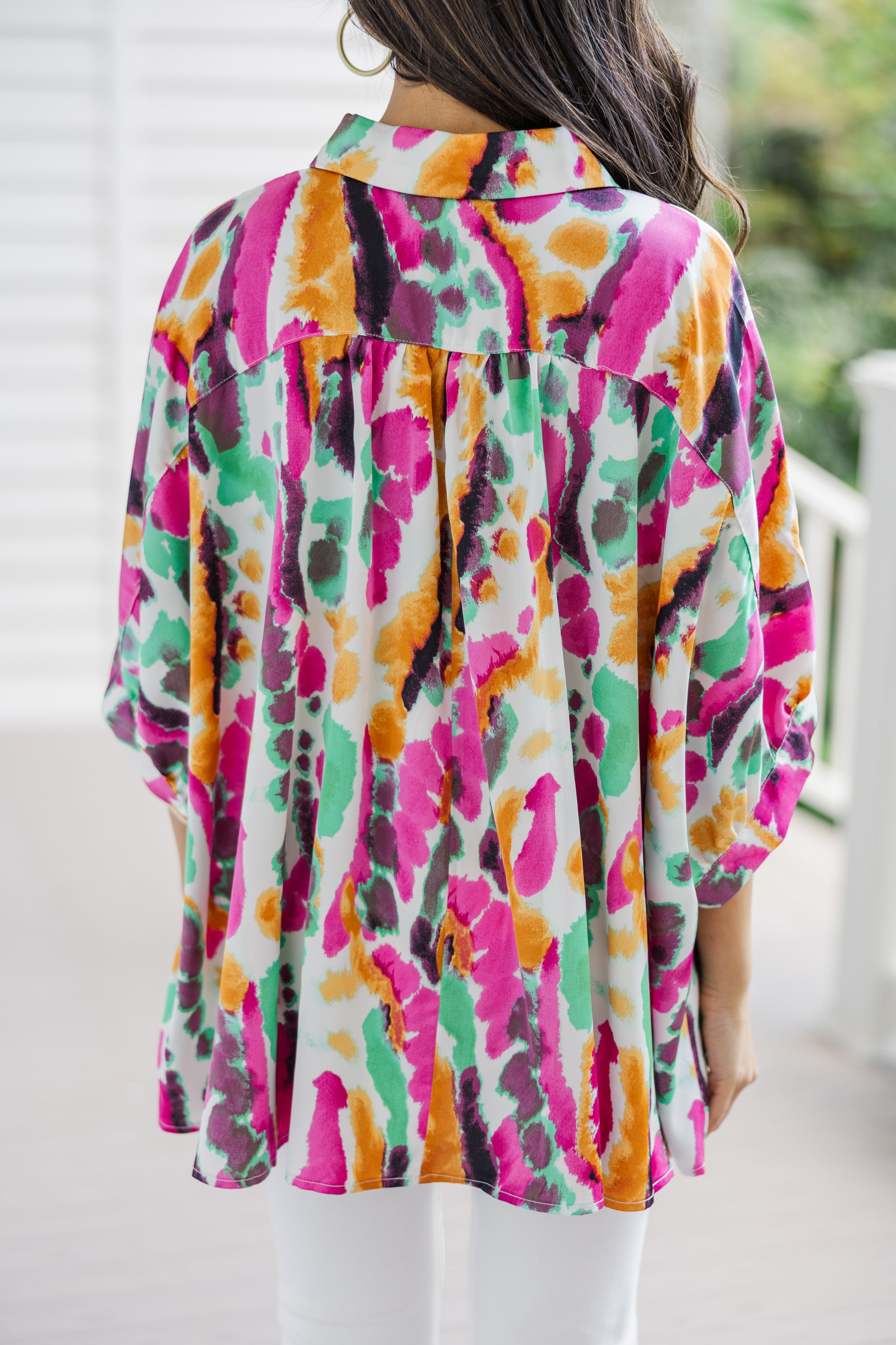 Stylish Pink Abstract Blouse for Women - Trendy Boho Chic Top for Casual Outings & Date Nights