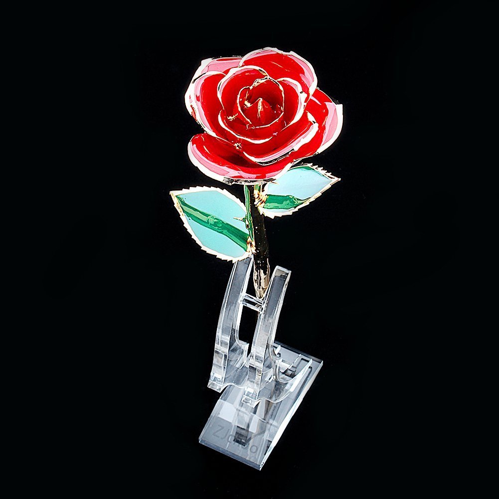 24K Gold Rose Display Stand - Transparent Base for Artificial Flower, Elegant Rose Shelf for Home & Room Decoration - Perfect for Wedding Centerpieces, Anniversary Gifts & Luxury Home Décor