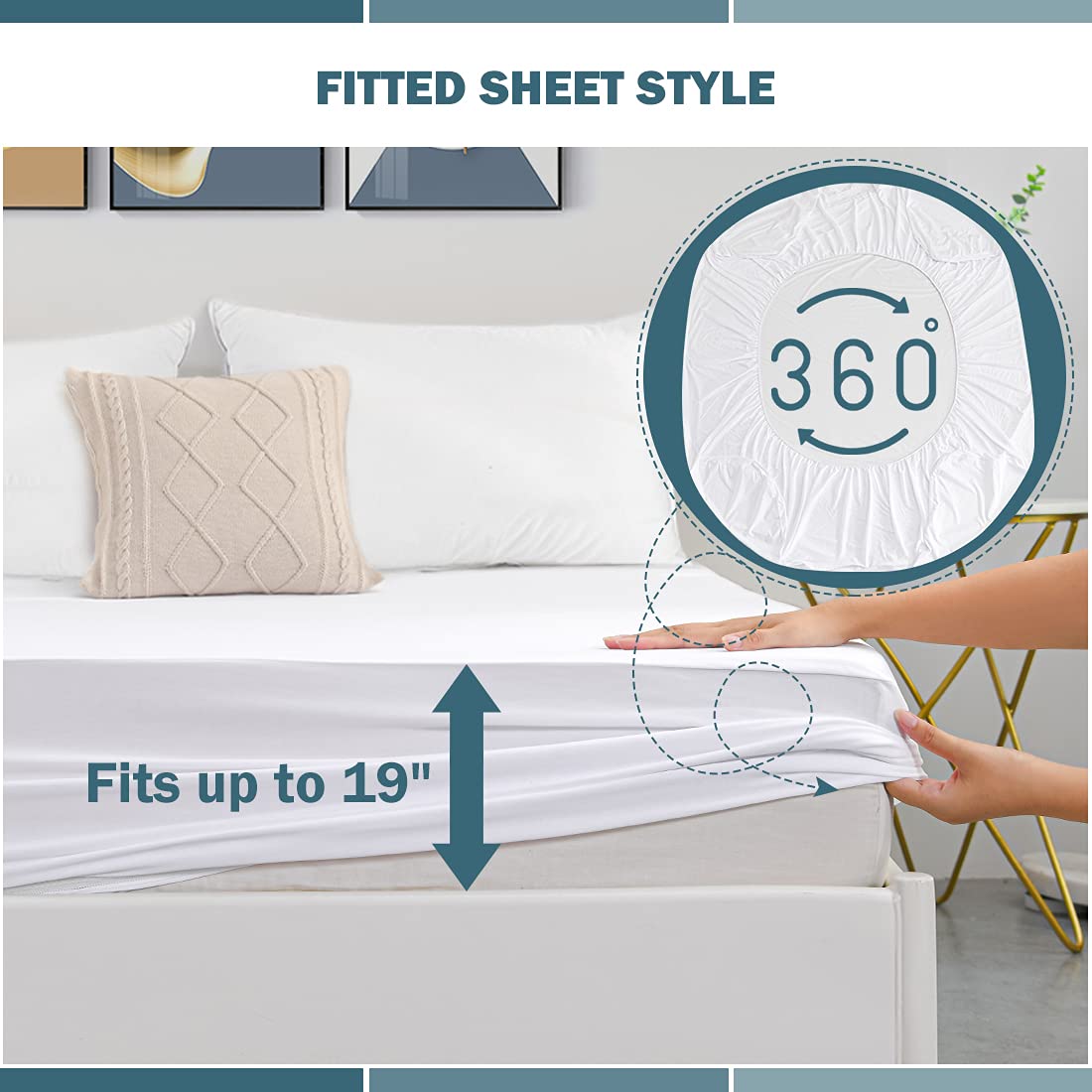 2 Pack Full Waterproof Mattress Protector - Deep Pocket Fitted Mattress Cover, Soft Breathable Noiseless Bed Pad, Stretches to 19