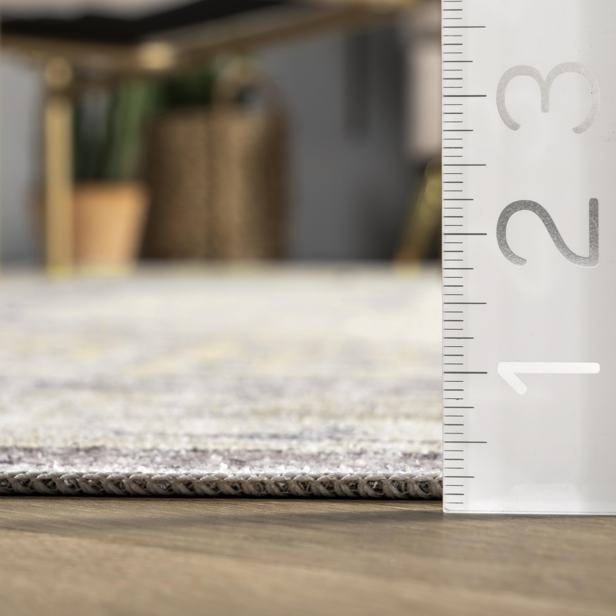nuLOOM Glenda Machine Washable Faded Medallion Ultra Thin Area Rug 8x10 Light Grey - Perfect for Living Room, Bedroom & Dorm Decor