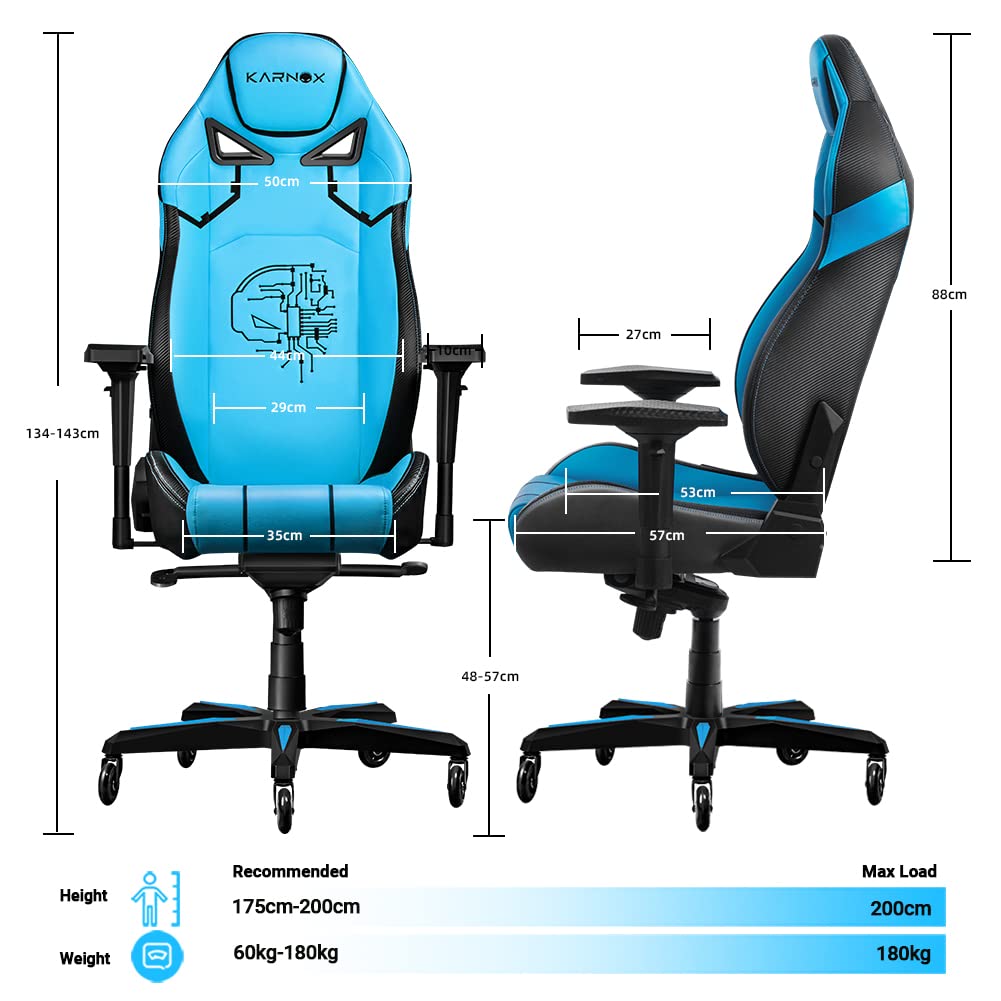 KARNOX Ergonomic Gaming Chair - Adjustable Office Desk Chair with Lumbar Support for PC Gamers - High Back Computer Chair for Long Gaming Sessions & Work from Home - Blue Reclining Gamer Chair