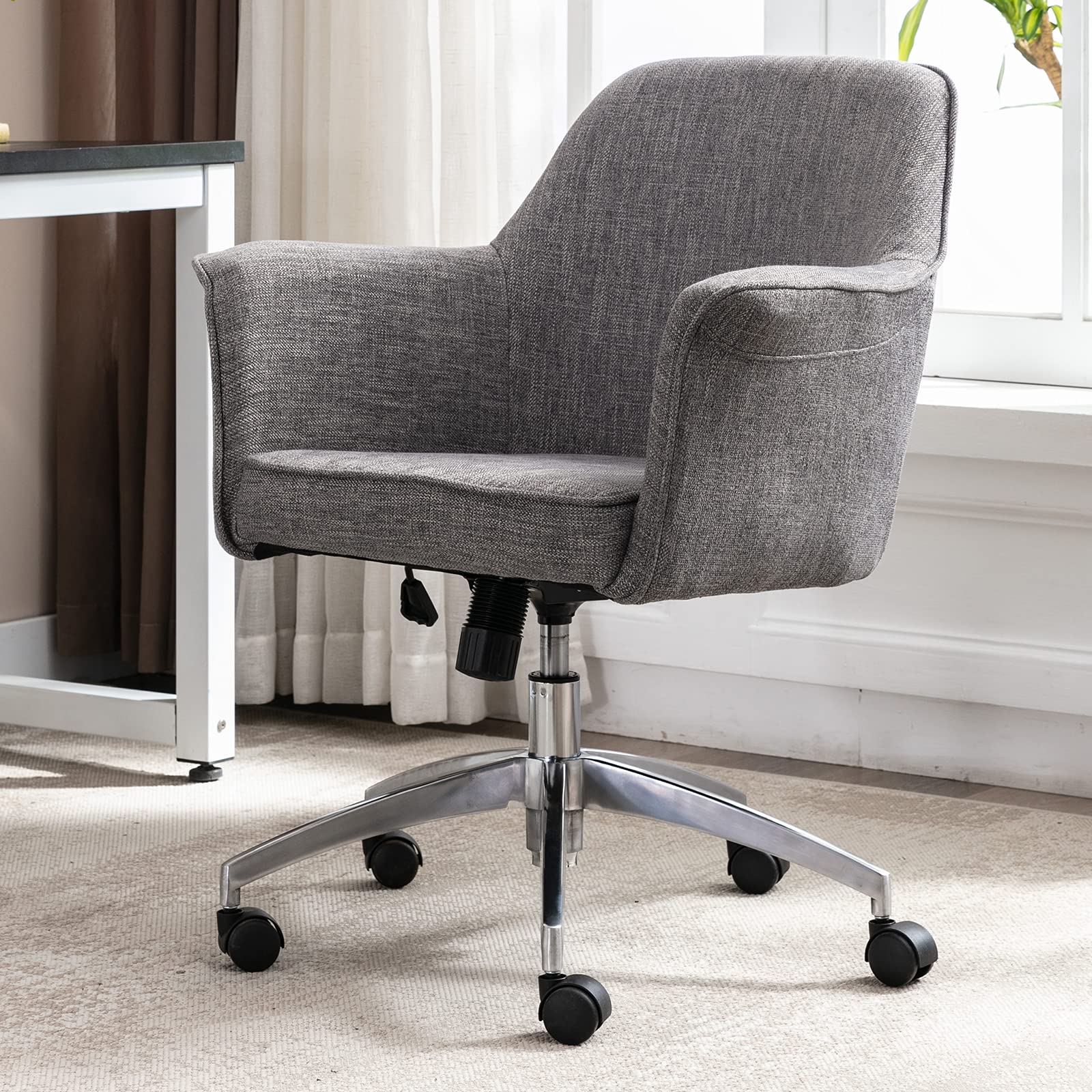 Ergonomic Home Office Chair with Aluminum Alloy Base - Adjustable Height Task Chair with Wide Seat & Flared Armrests for Heavy Duty - Comfortable Fabric Computer Desk Chair for Long Work Hours (Gray) - Perfect for Home Office, Gaming, and Workspace Setup