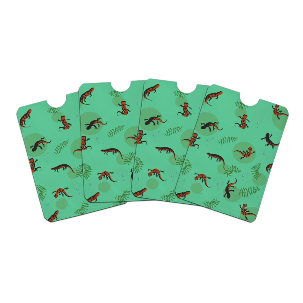 RFID Blocking Credit Card Holder - Set of 4 Fire Belly Newts Swimming Pattern Protector Sleeves for Wallet & Purse | Secure Contactless Payment Protection for Travel, Shopping & Daily Use