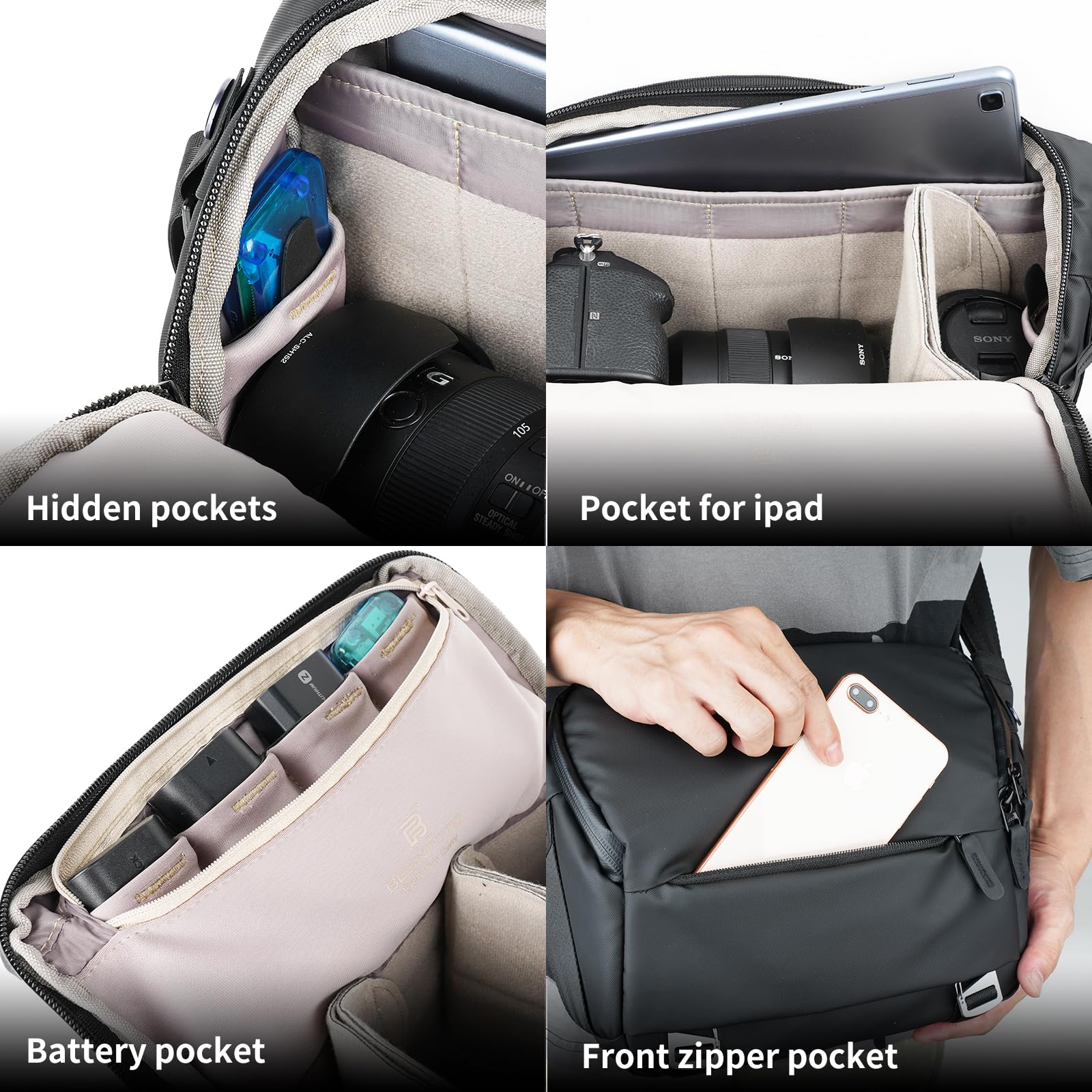 Waterproof DSLR Camera Sling Bag for Photographers - Besnfoto Small Crossbody Shoulder Case for Mirrorless & DSLR Cameras (Black) - Perfect for Travel, Hiking & Outdoor Photography