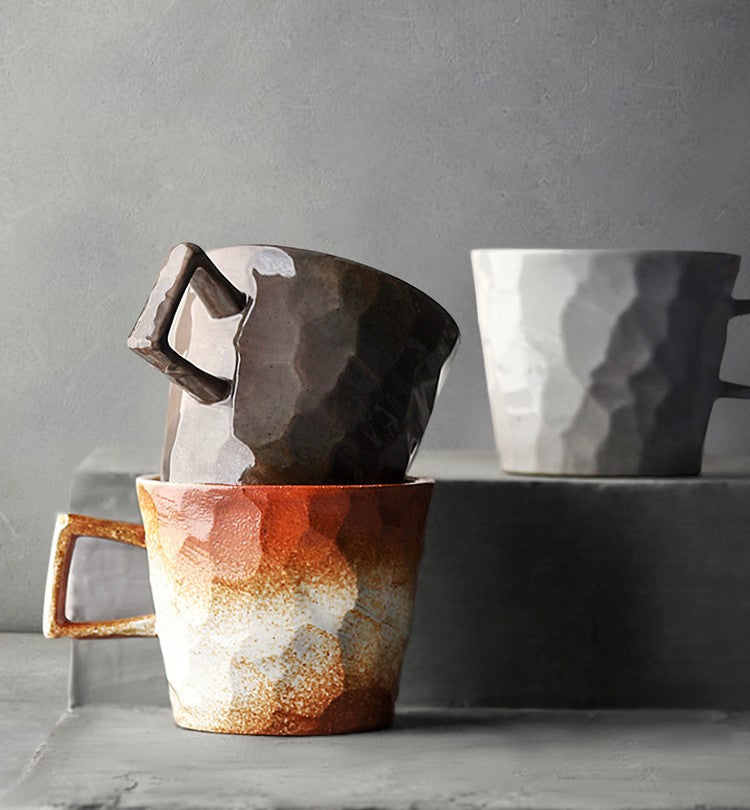 Premium Handmade Ceramic Coffee Mug - Large Capacity 16oz, Modern Pottery Tea Cup in Brown, White, Black & Blue - Perfect for Home, Office & Cafe Use
