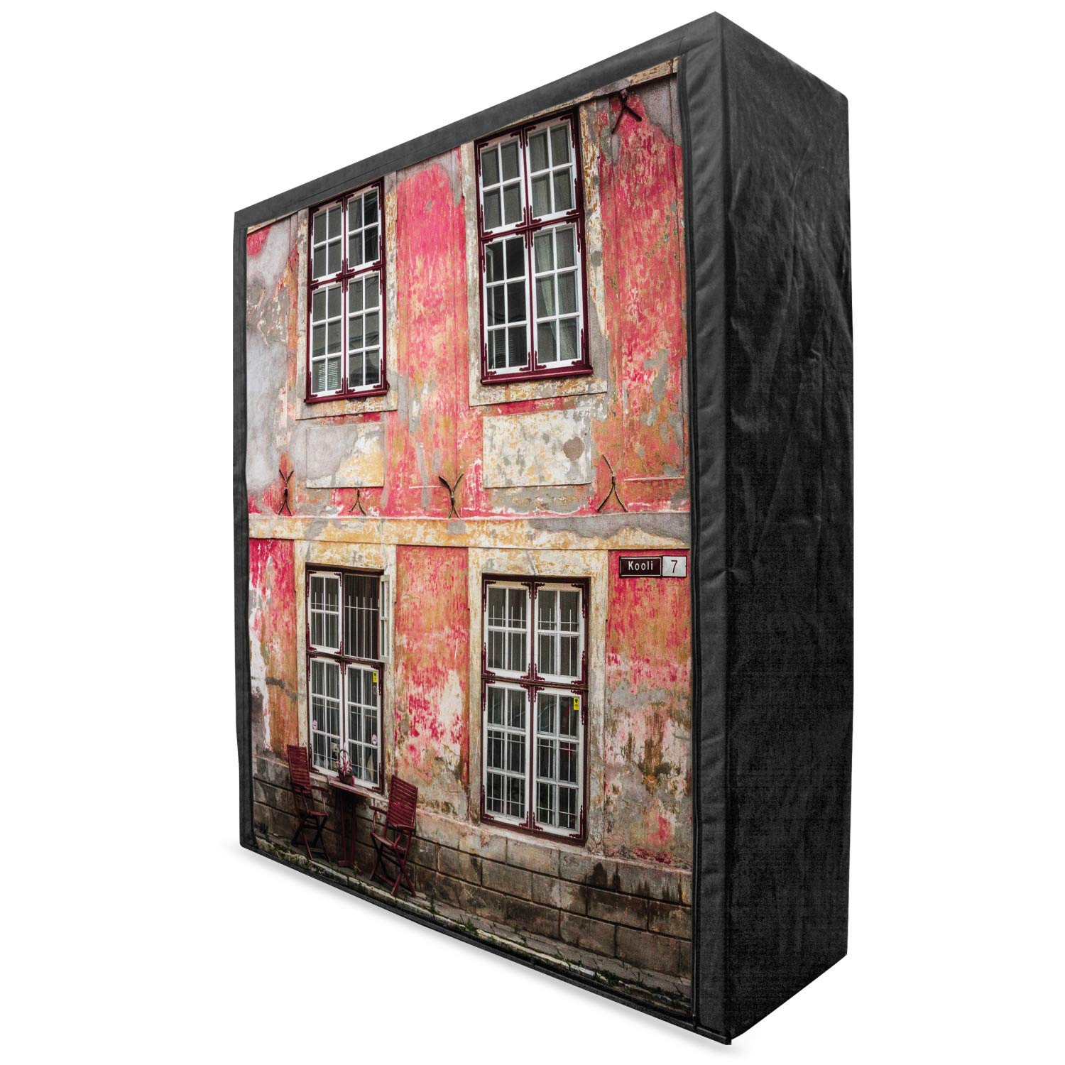 Ambesonne Urban Portable Fabric Wardrobe | Medieval European Design | Nordic Old City Travel Landmark Inspired | 59