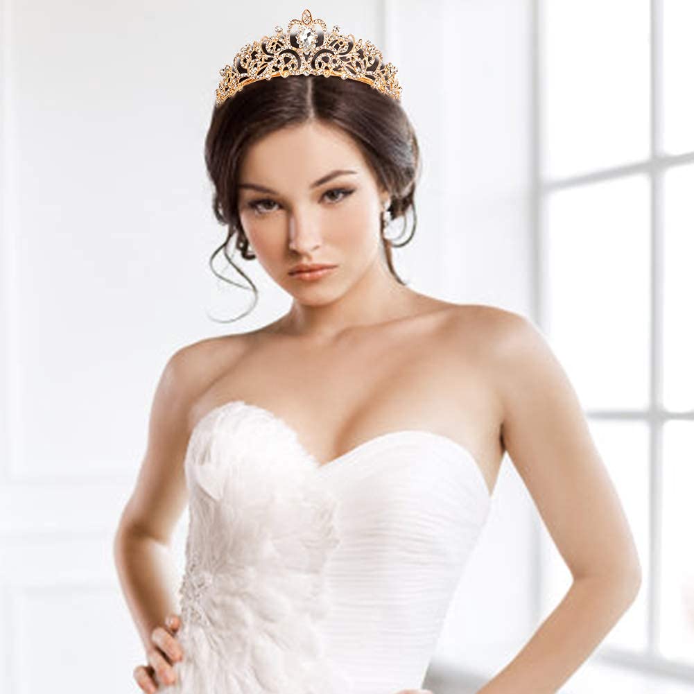 COCIDE Tiara Crystal Crown - Princess Rhinestone Headband with Combs for Brides, Weddings, Prom & Birthday Parties | Elegant Hair Accessories & Jewelry for Women & Girls (Gold) | Perfect for Bridal Showers, Pageants & Special Occasions