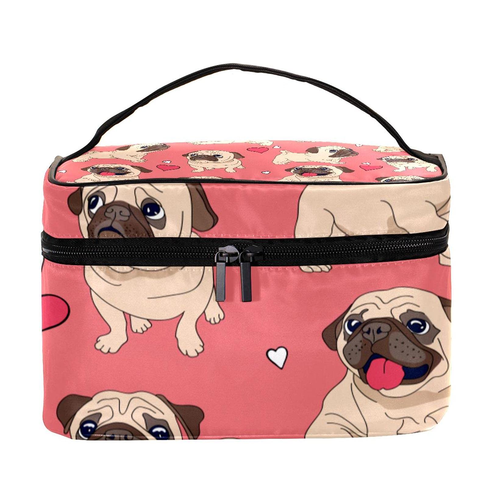 Funny Pink Pug Dog Travel Makeup Bag - Large Cosmetic Organizer with Zipper for Women & Girls | Perfect for Vacation, Gym, and Daily Essentials Storage
