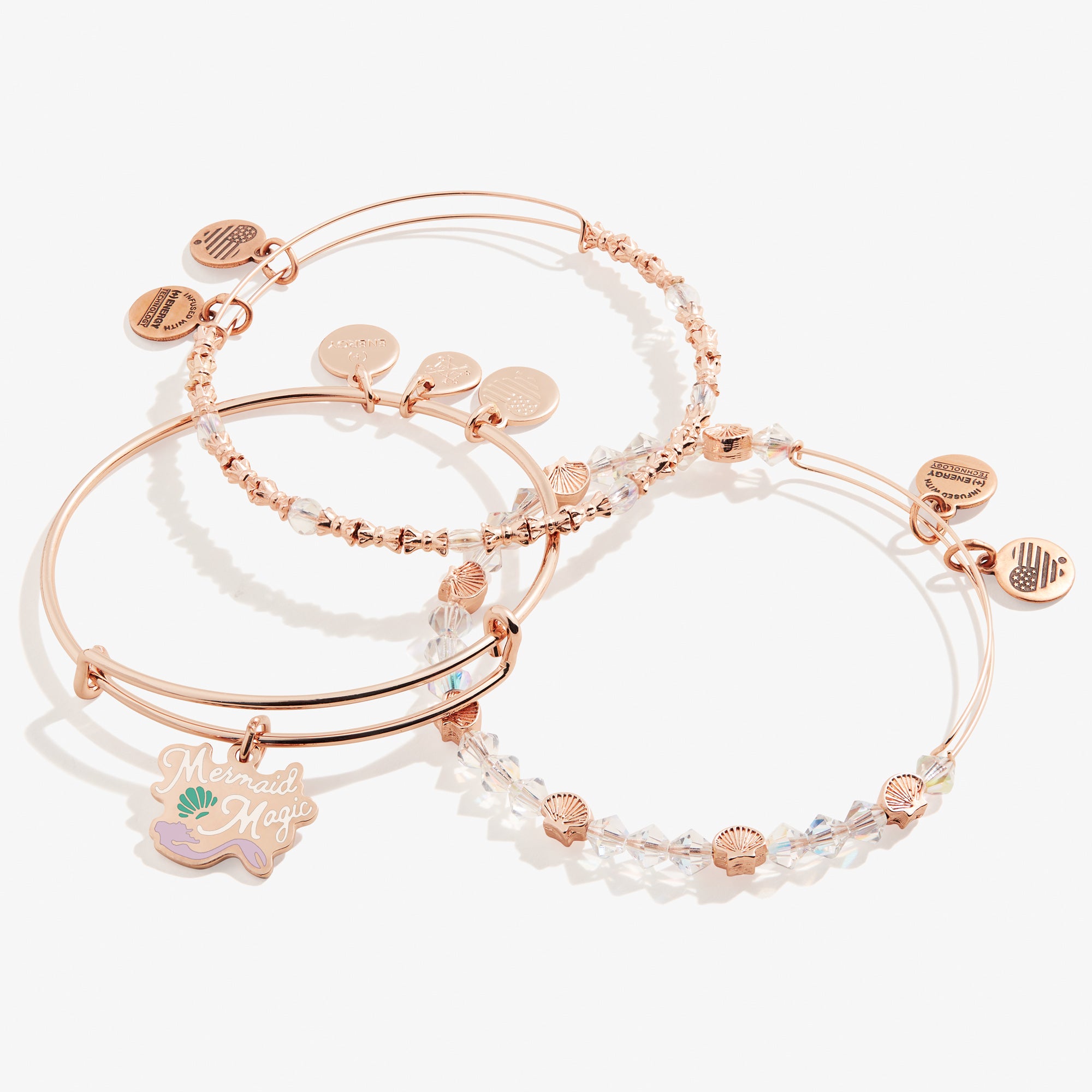 Mermaid Magic Charm Bangles Set of 3 - Adjustable Beaded Bracelets for Women & Teens - Perfect for Beach Parties, Summer Fashion & Boho Style Accessories