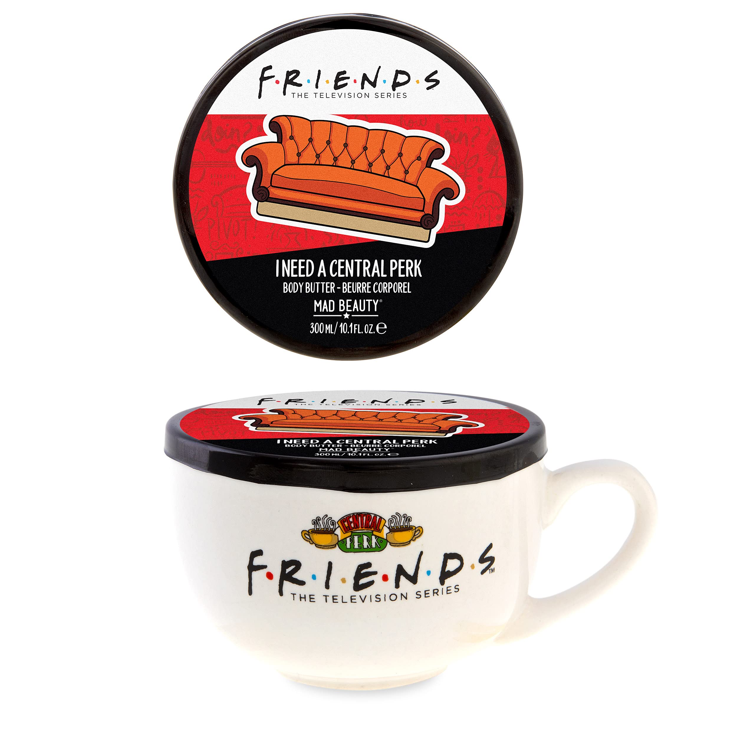 Friends TV Show Central Perk Mug Shaped Vanilla Body Butter - 10.1 fl oz Moisturizing Cream for Dry Skin, Iconic Series Themed Gift for Fans - Perfect for Birthday, Christmas & Self-Care Moments