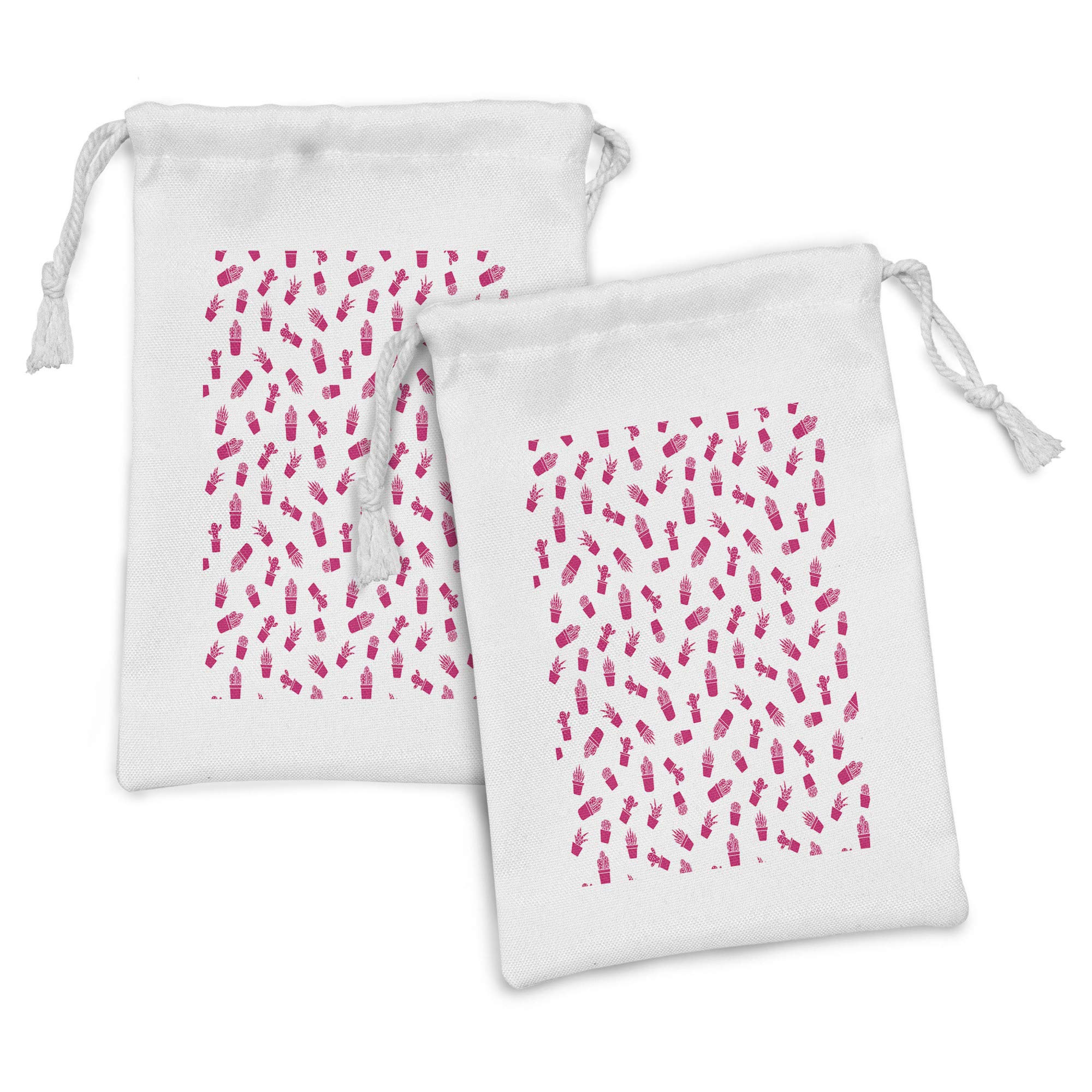 Ambesonne 2-Pack Succulent Fabric Pouches - Cactus Plant Drawstring Bags for Toiletries, Masks & Favors, 9
