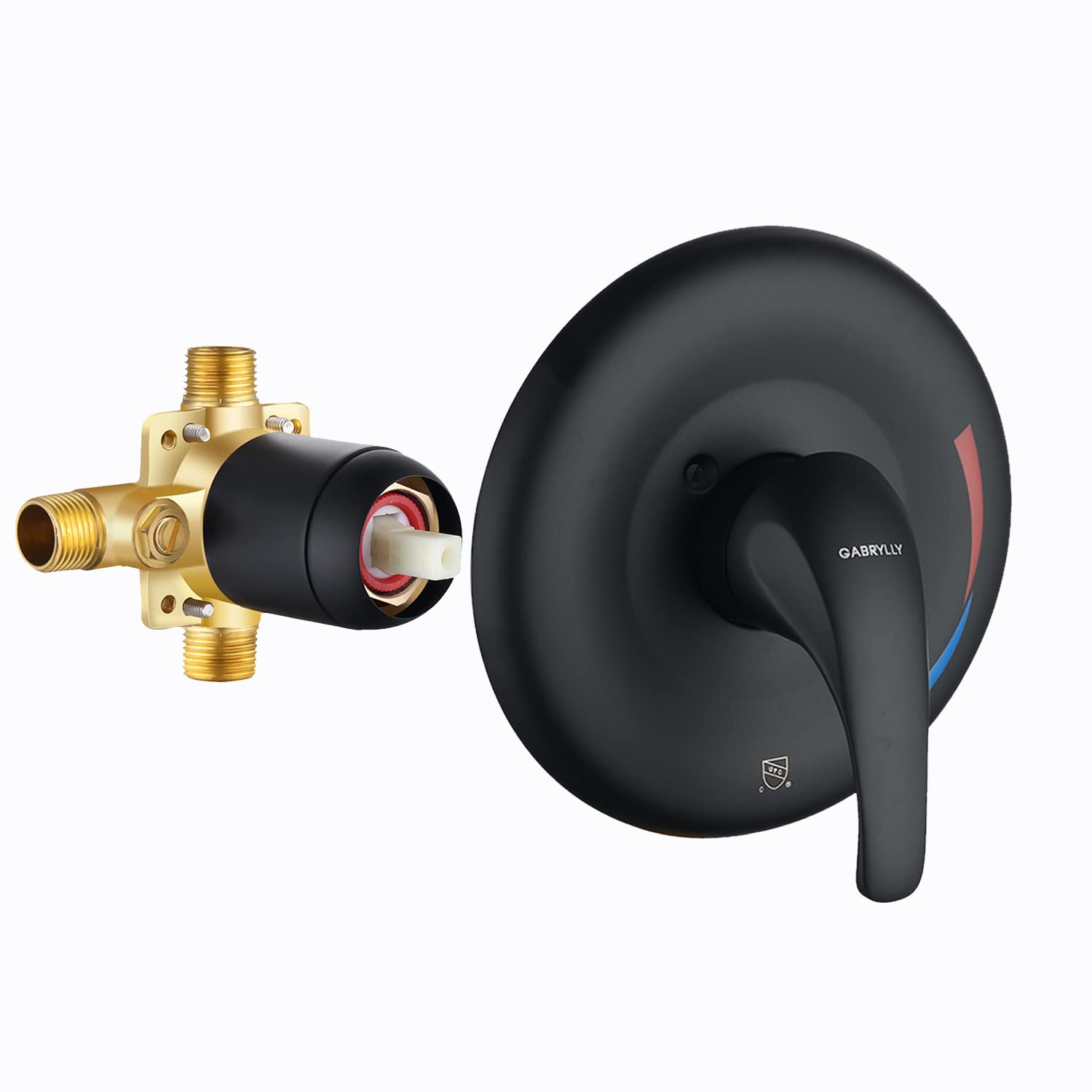 Gabrylly 2-Way Brass Rough-In Shower Mixer Valve with Diverter - Matte Black Single Handle Tub Shower Faucet Body & Trim Kit | Perfect for Bathroom Renovation & Modern Shower Installations