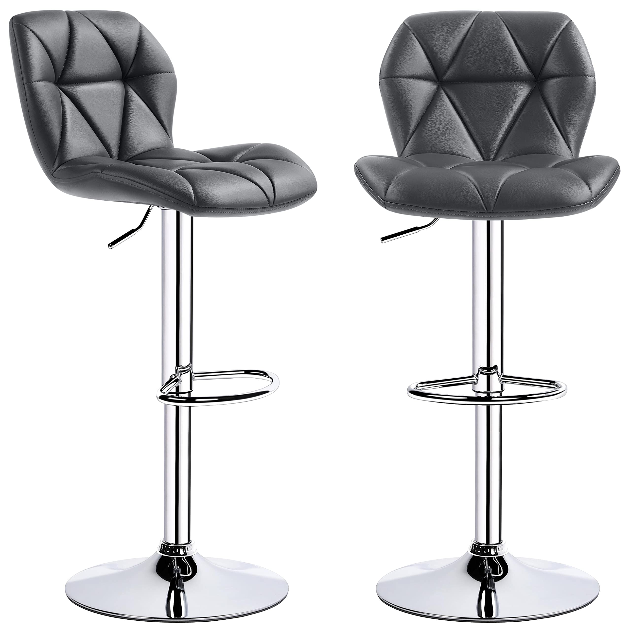 Topeakmart 2-Piece PU Leather Bar Stools Set - 360° Swivel Counter Height Bar Chairs with Backrest, Grey - Perfect for Home Kitchen, Breakfast Nook, and Entertainment Areas