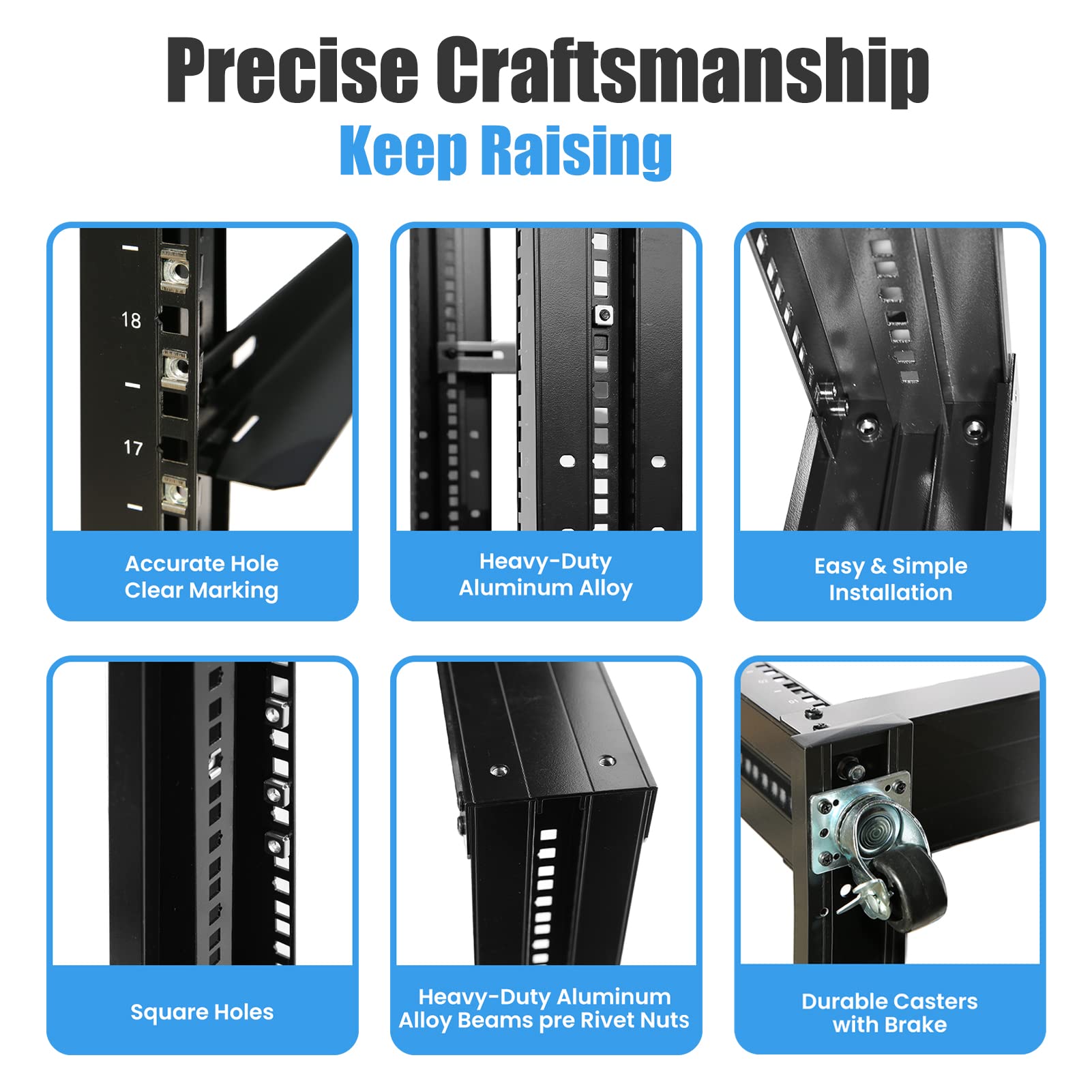 4 Post Open Frame 19-Inch Server Rack | 36U Height | Heavy Duty Steel & Aluminum Construction | Perfect for Data Centers, Home Studios & Audio Equipment