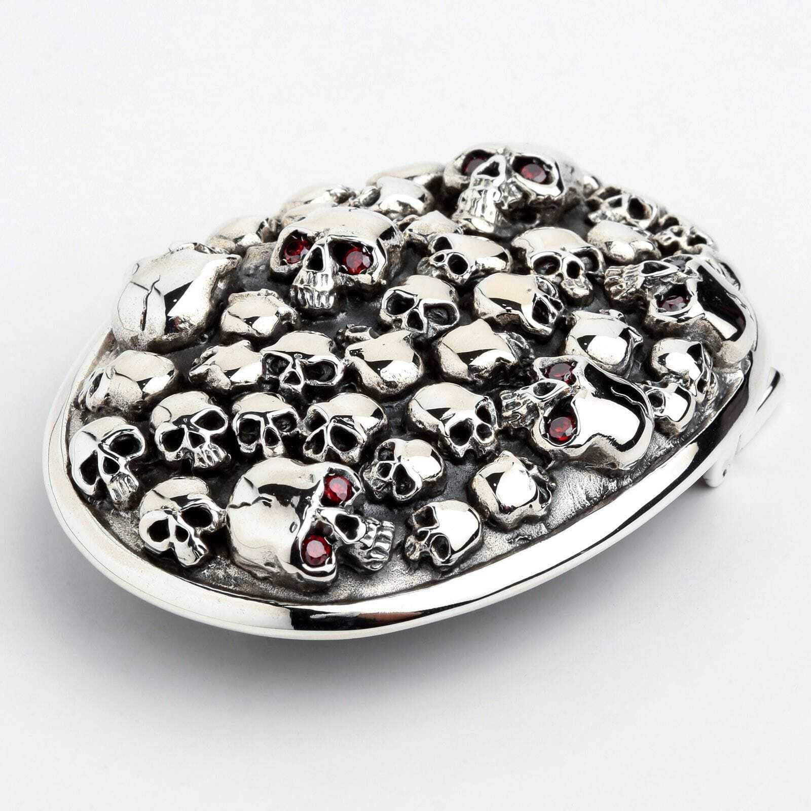 925 Sterling Silver Stackable Skull Belt Buckle - Gothic Punk Biker Jewelry for Men & Women - Perfect for Motorcycle Riders, Rock Concerts & Edgy Fashion Accessories